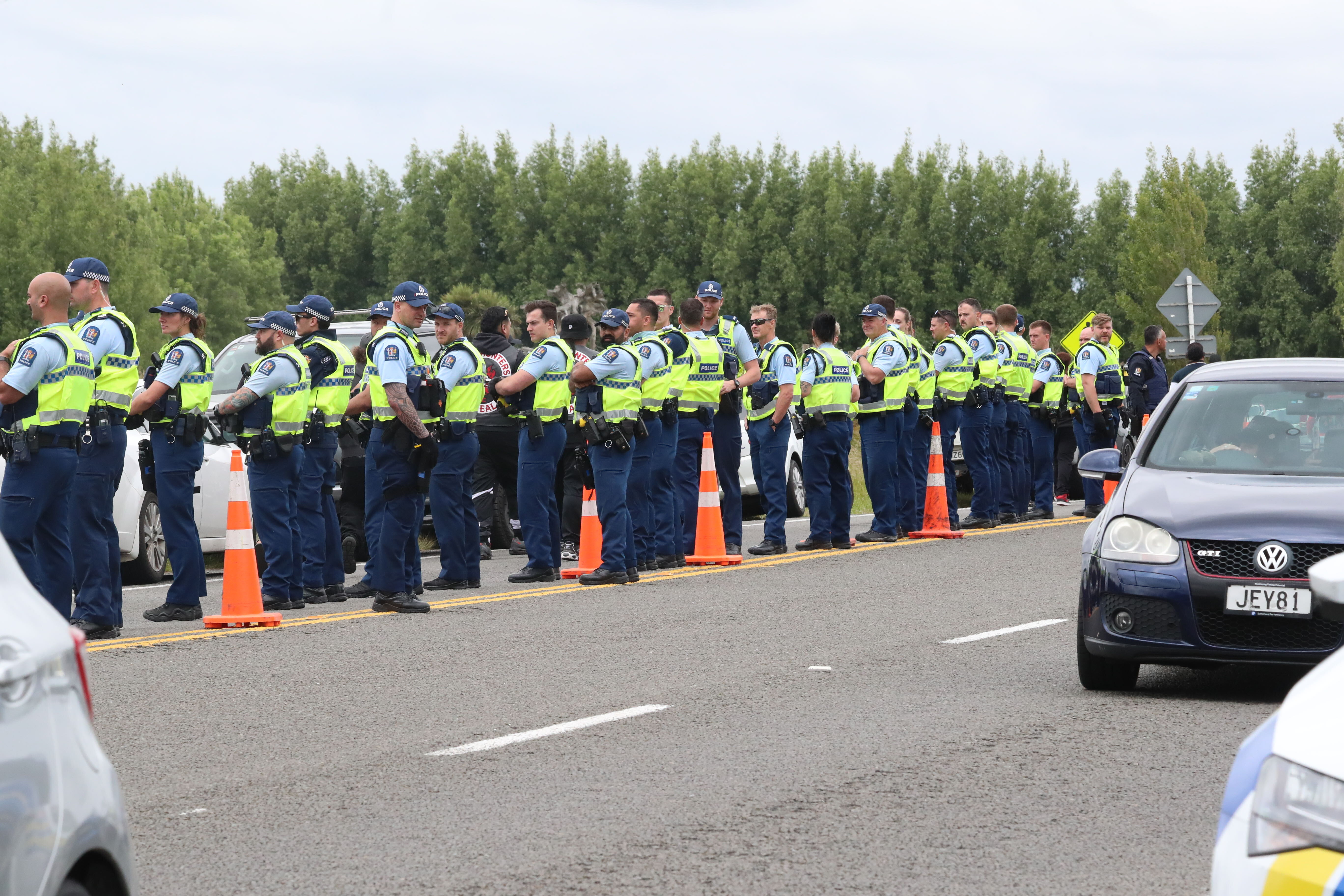 There is a large police presence surrounding the funeral. Photo / Bevan Conley