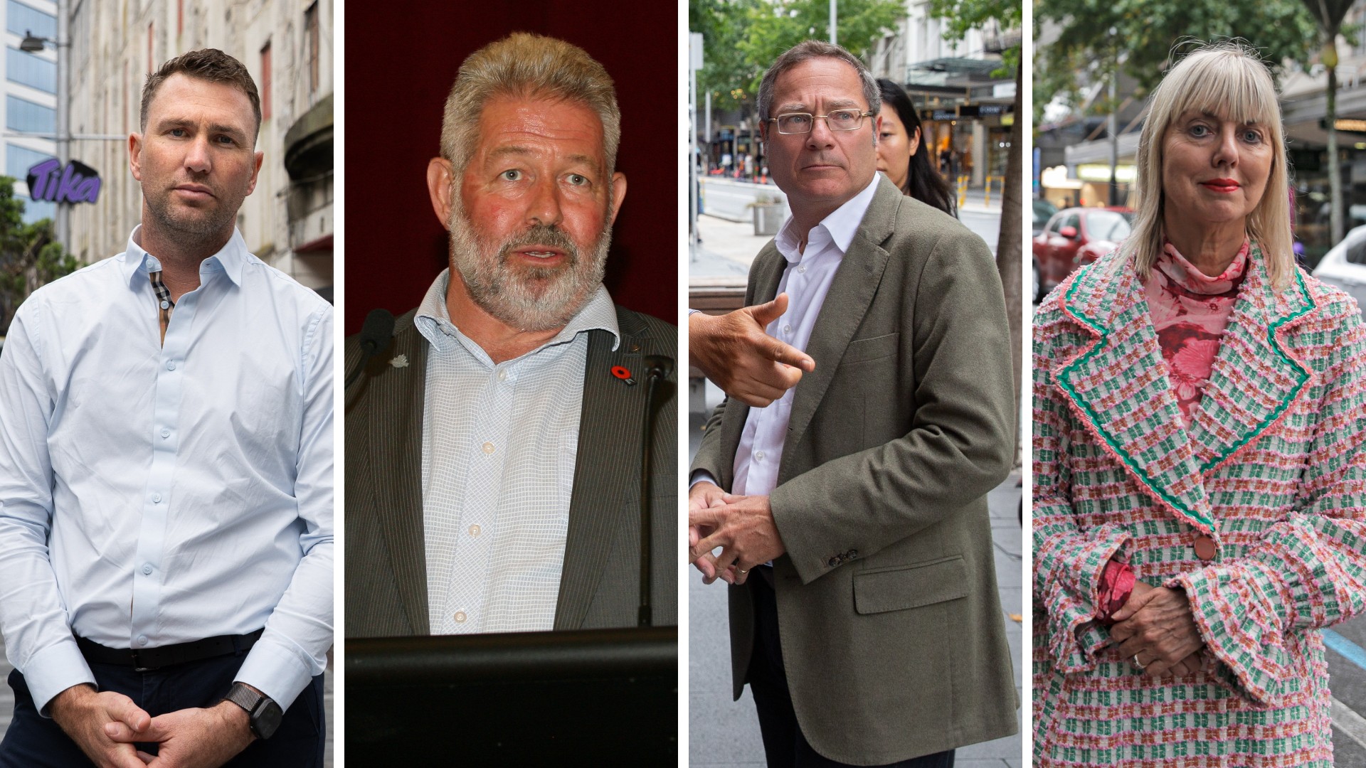 From left: Steve Beliby, owner of St James Theatre; Greg Moyle, business owner and Waitematā local board member; and property developer Andrew Krukziener are among Heart of the City members seeking a meeting after Viv Beck was stood down. Photo / NZME