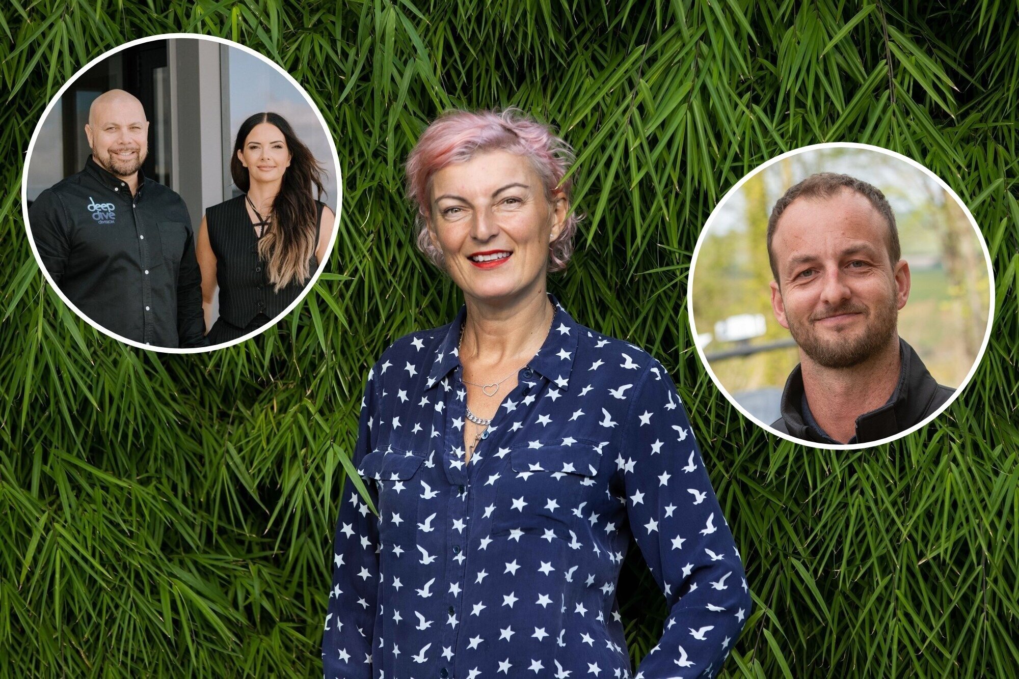Tua and Courtney Karalus of Deep Dive Division (left), Jenny Rudd of Dispute Buddy and Samuel Vye of SYOS Aerospace are finalists in the NZ Hi-Tech Awards. Photos / Supplied