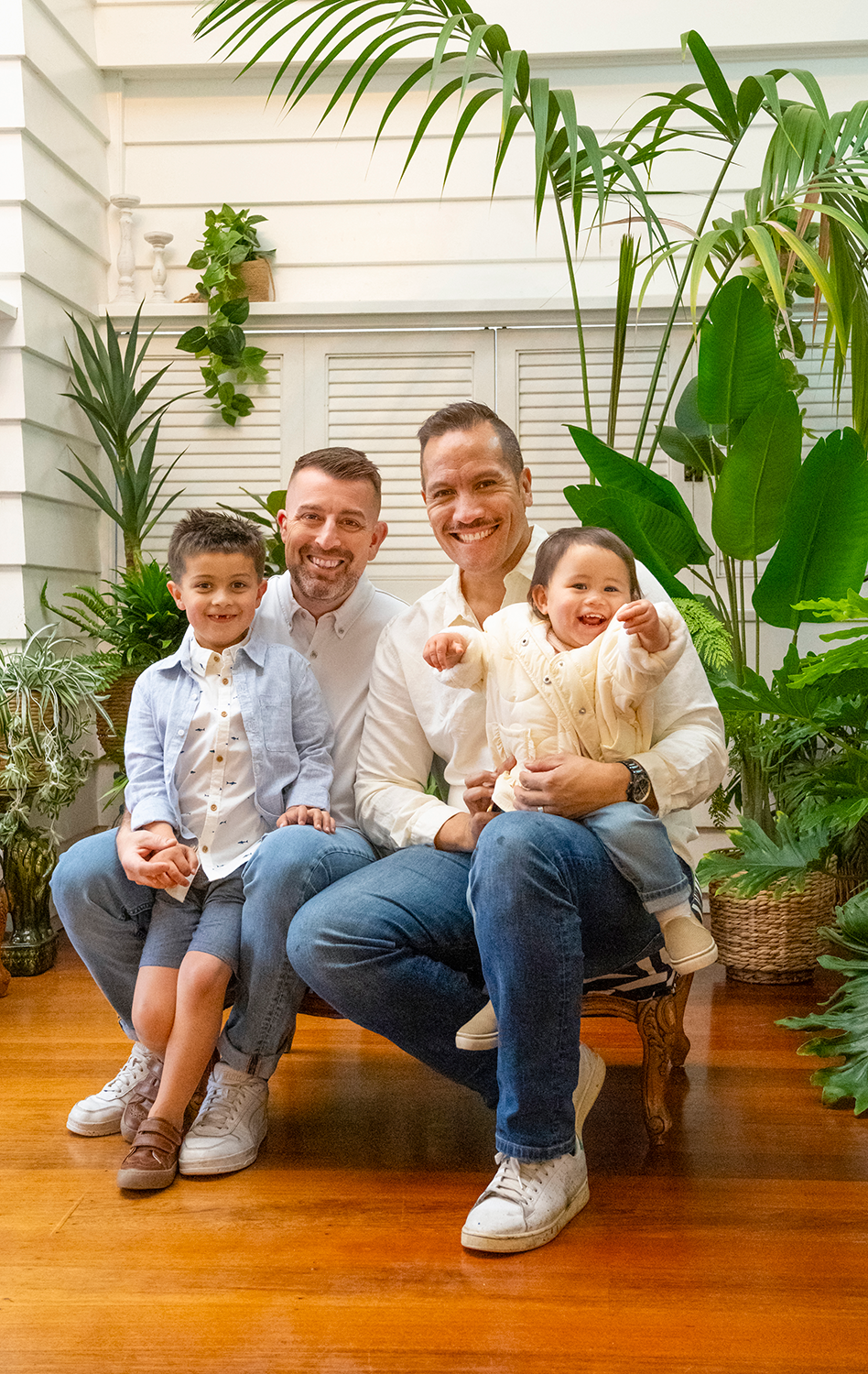 There’s nothing else Tāmati Coffey would rather be doing than being a stay-at-home dad to his two adorable children, Tūtānekai and Taitimu. Photo / Tracey Scott