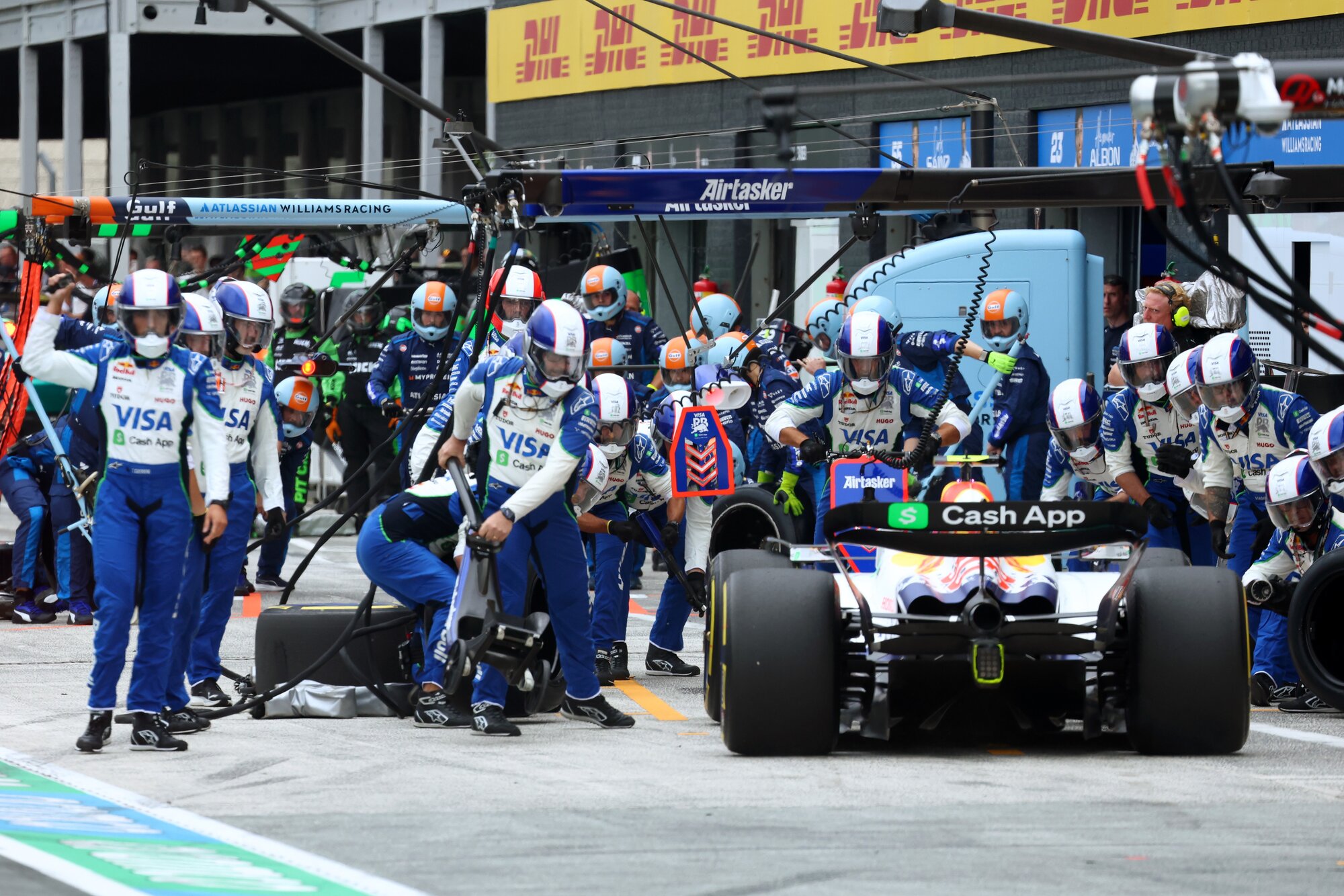 Liam Lawson makes a pitstop during the Dutch Grand Prix. Photo / Red Bull