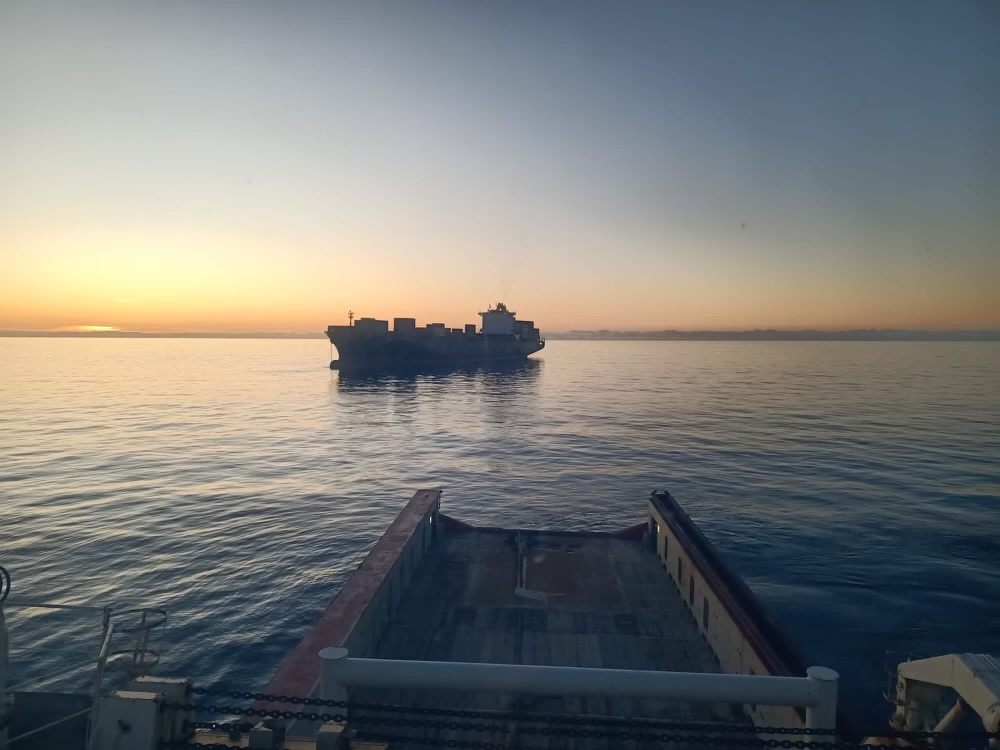 The MV Shiling cargo vessel lies at anchor in Tasman Bay. Photo / Skandi Emerald
