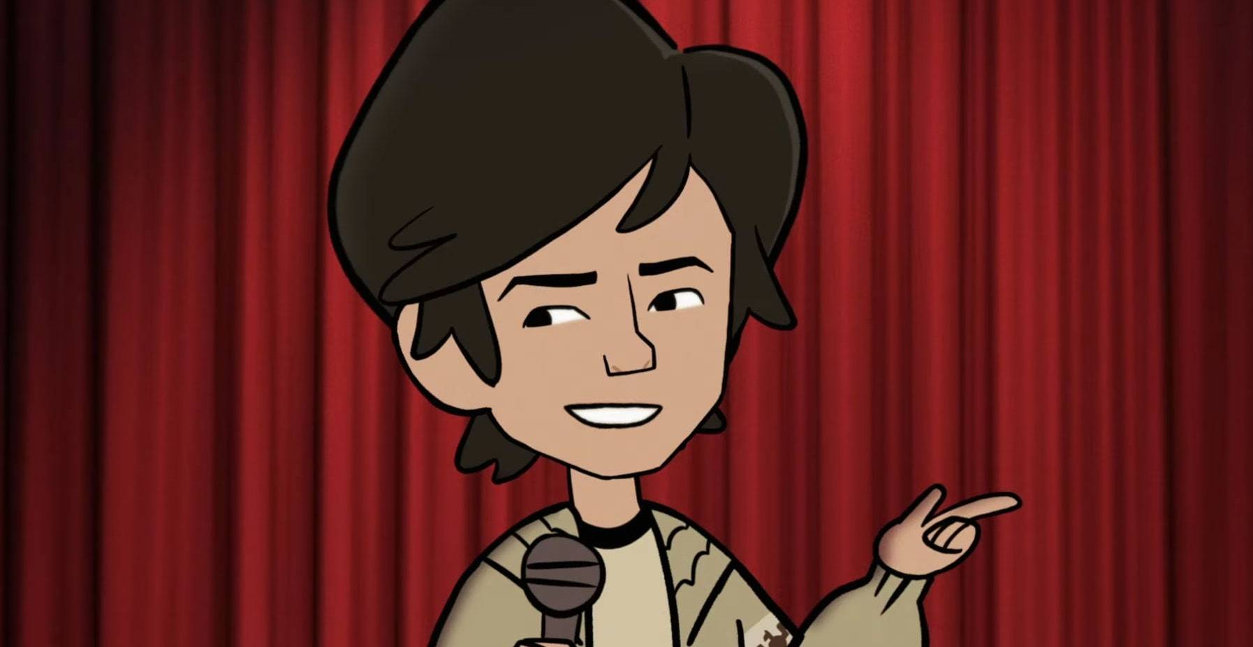 Scene from the stand-up comedy special Tig Notaro: Drawn, steaming on Netflix.
