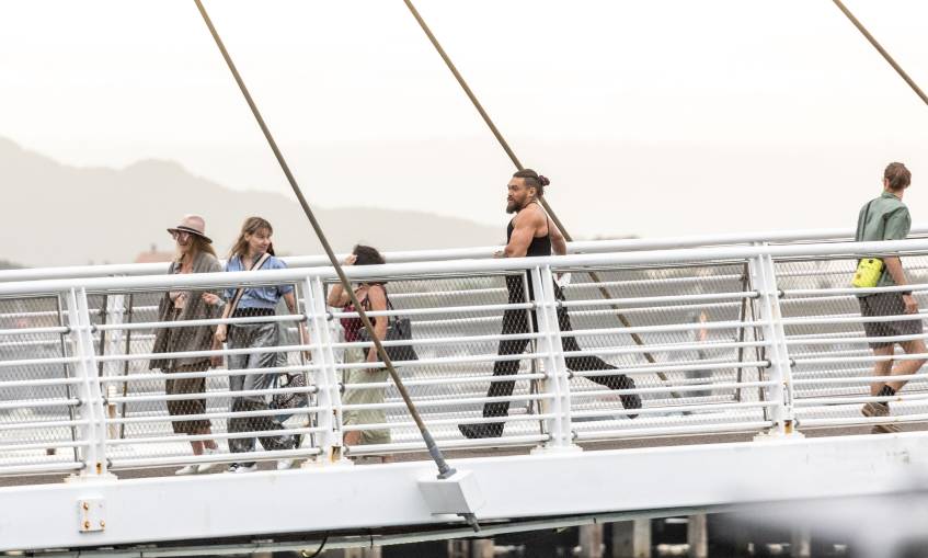 Actor Jason Momoa was seen filming at Wynyard Quarter, Auckland, in February. Photo / Michael Craig