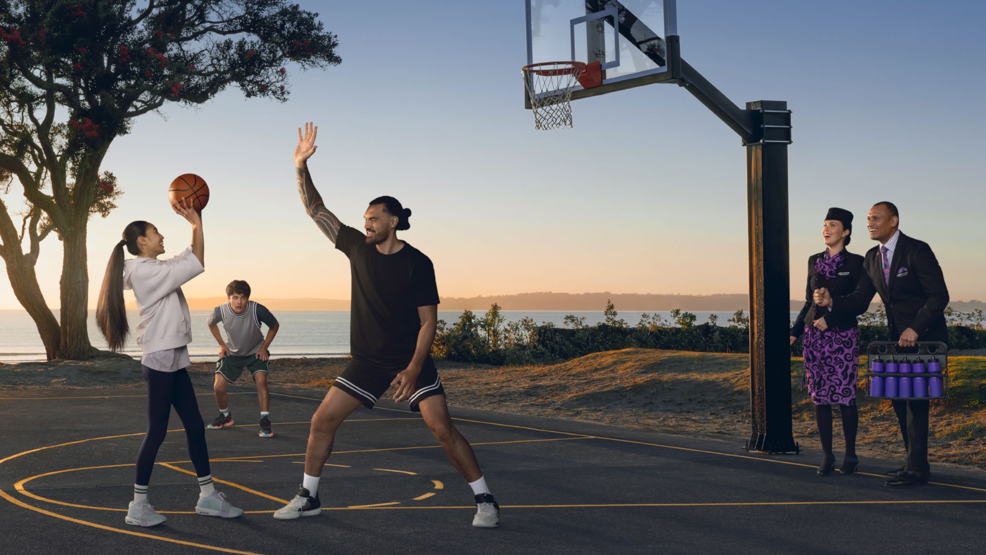Air New Zealand has created 23 safety videos - the most recent one stars Kiwi NBA player Steven Adams. Photo / Supplied