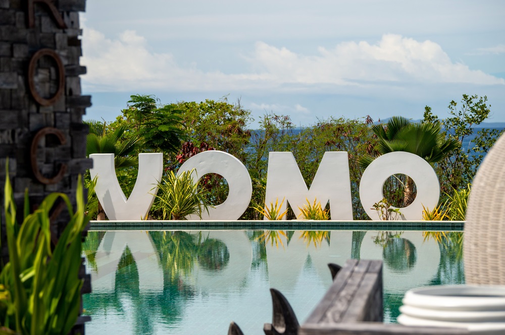 World famous in Vomo: The Vomo Island sign at The Rocks Restaurant.