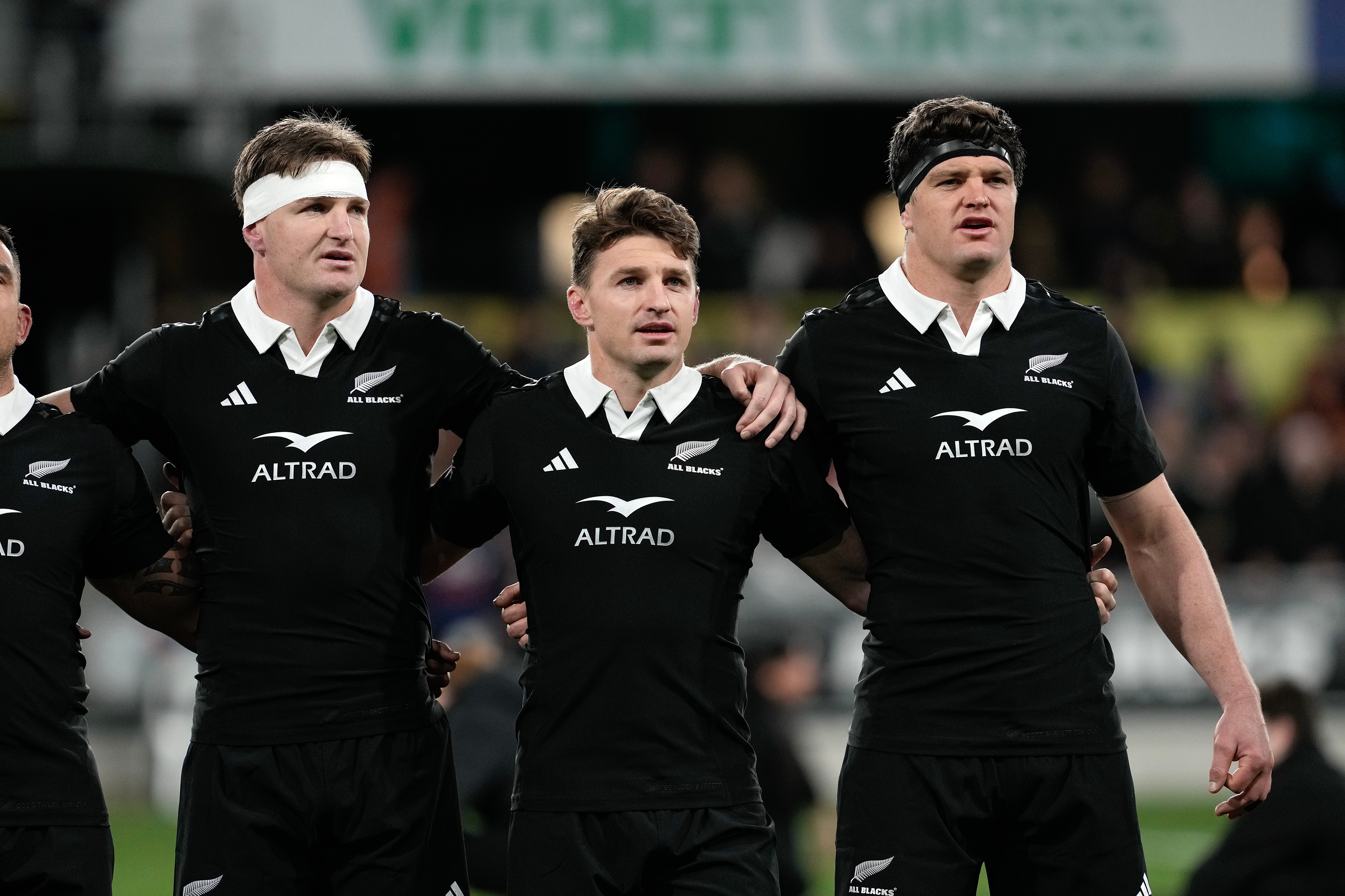 Beauden Barrett (centre) has returned from Japan to rejoin the All Blacks. Photo / Photosport
