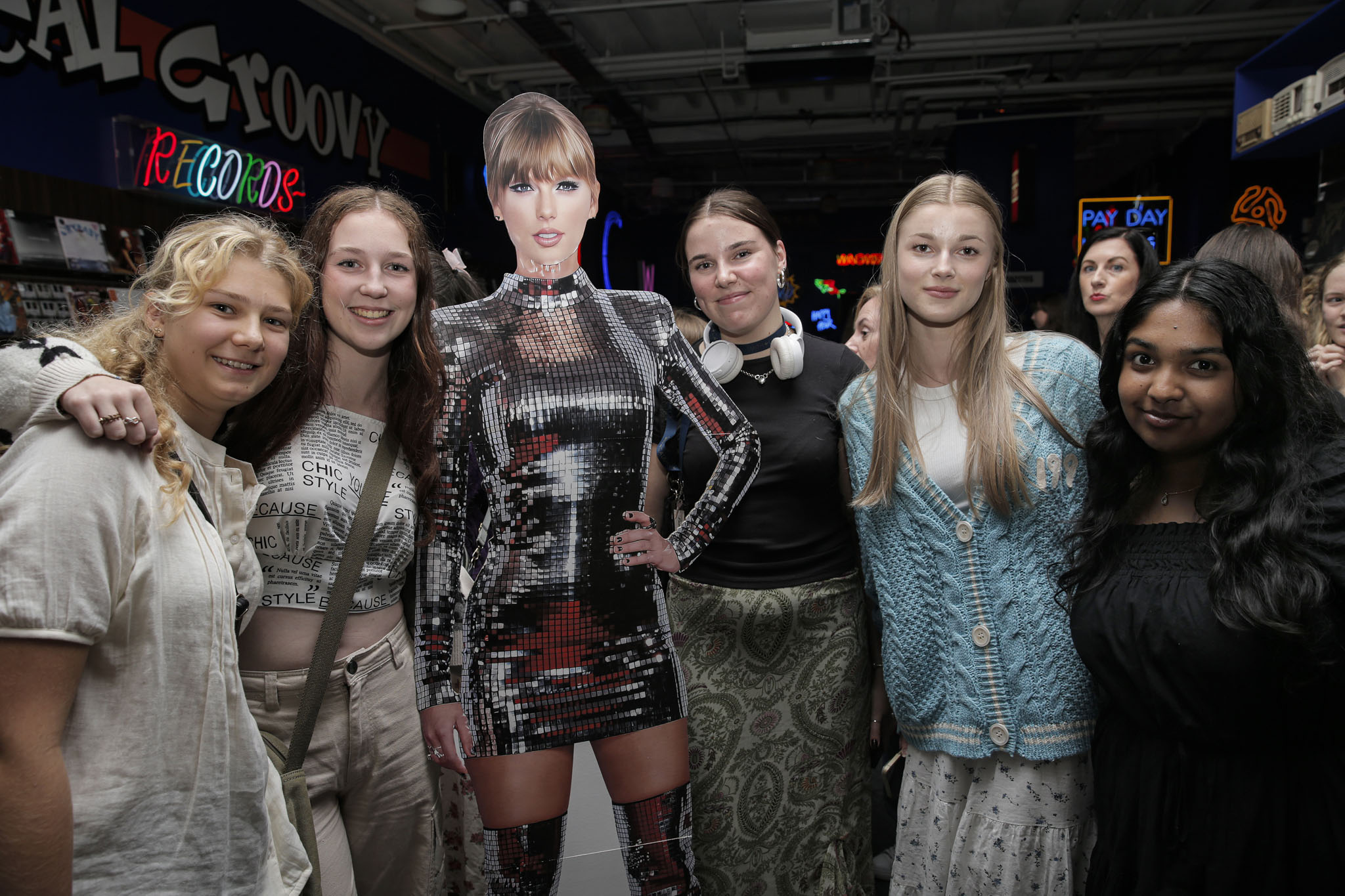 Fans gather today for the release of Taylor Swift's album The Tortured Poets Department at Real Groovy records in Auckland. Photo / Alex Burton
