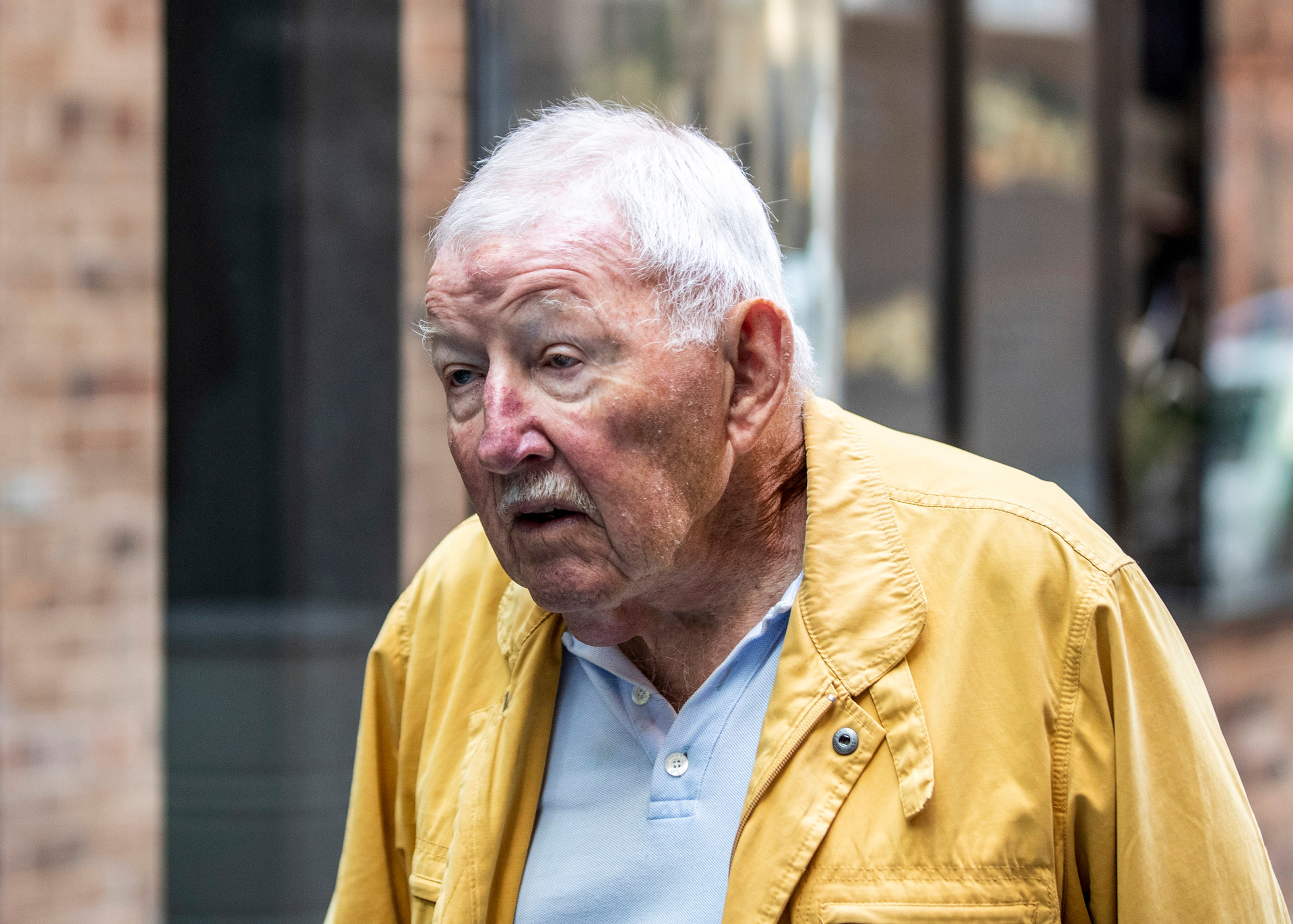 Sir Ron Brierley leaving Forbes Chambers in central Sydney following an appearance in court in connections with his guilty plea for the possession of objectional material 30 April 2021.
