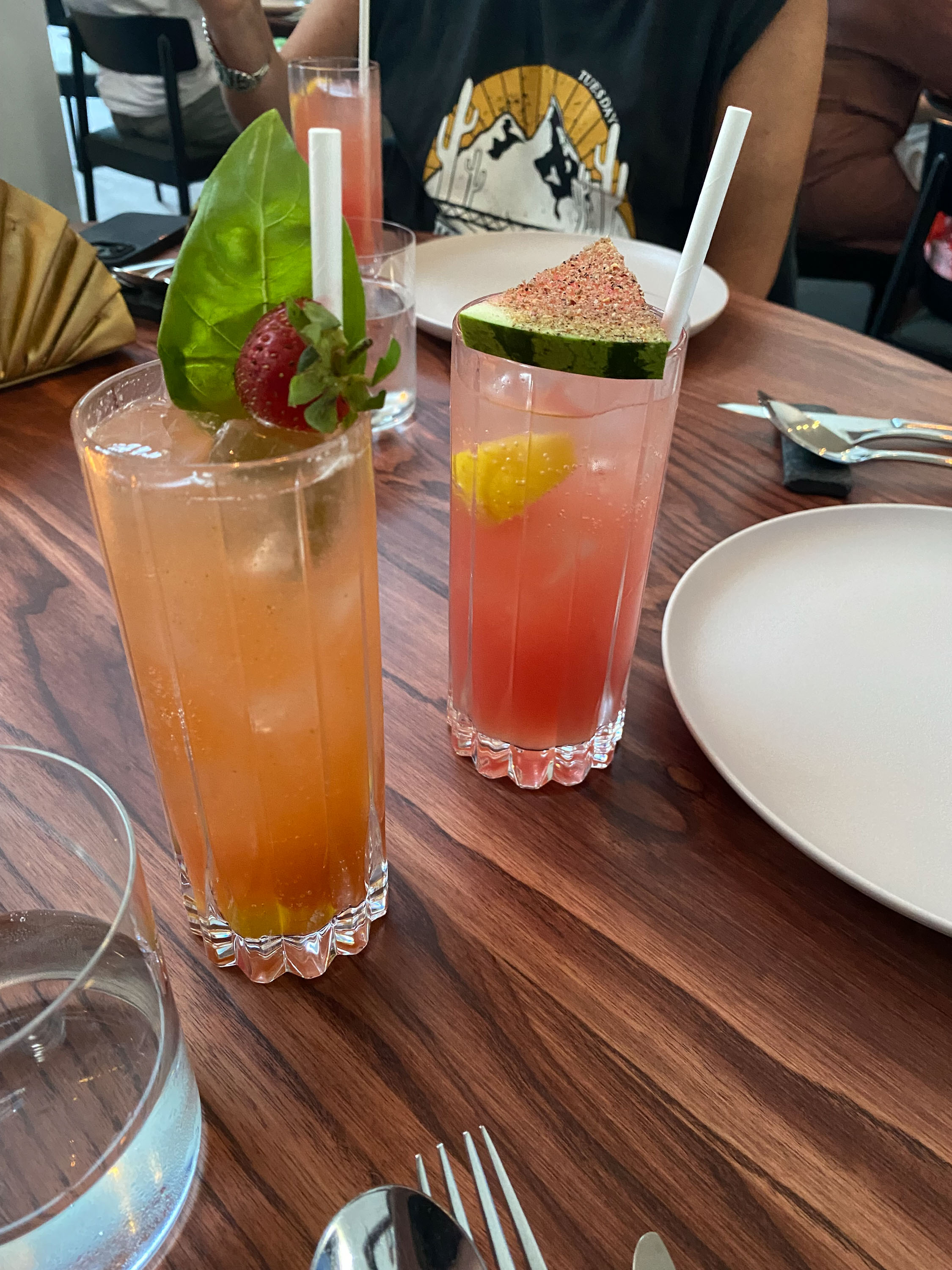 Yuzu cocktail and Watermelon cocktail at Anise. Photo / Johanna Thornton