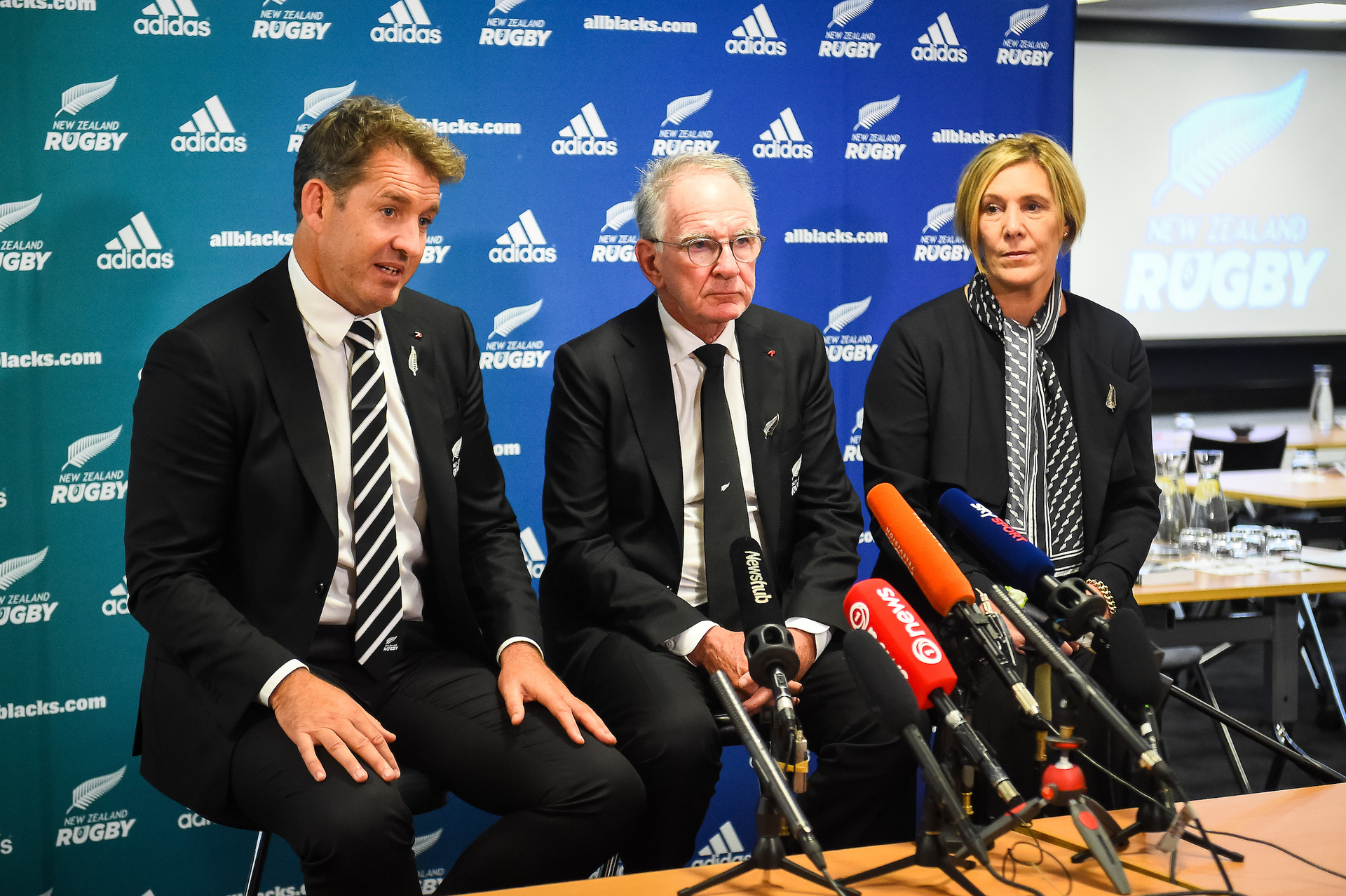 Mark Robinson, Brent Impey and Nicki Nicol speak to media after NZ Rugby AGM April 29, 2021 in Wellington, New Zealand. Photo / Photosport.co.nz