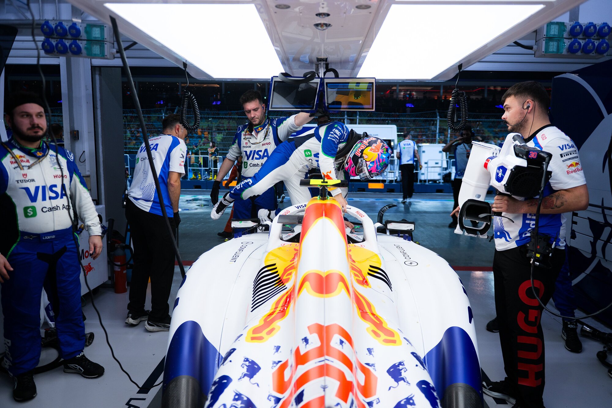 Liam Lawson prepares to hit the track in Singapore. Photo / Red Bull
