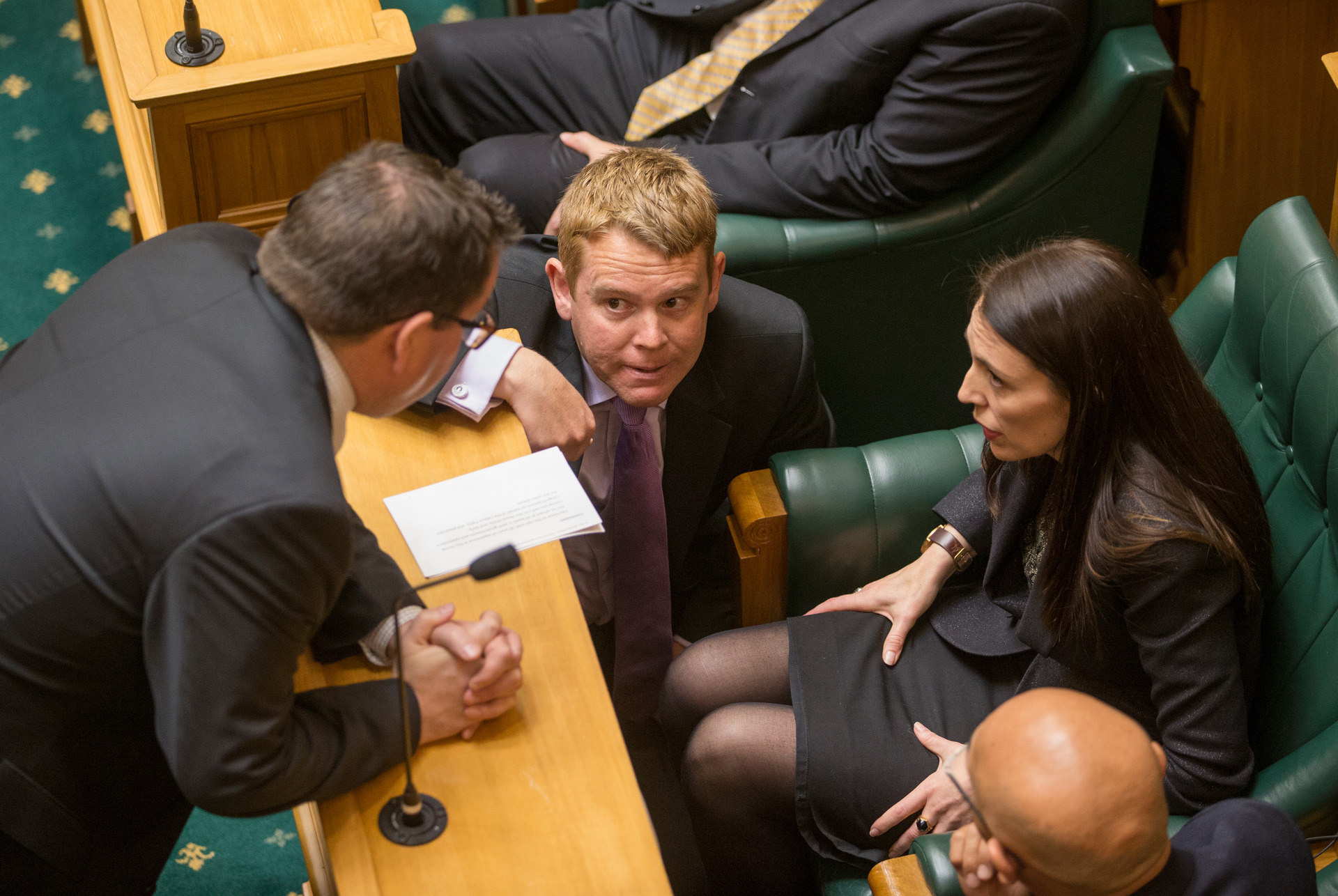 Chris Hipkins consulting Prime Minister Jacinda Ardern and Finance Minister Grant Robertson during the stand-off with National over the election of the Speaker in 2017. Photo / Mark Mitchell