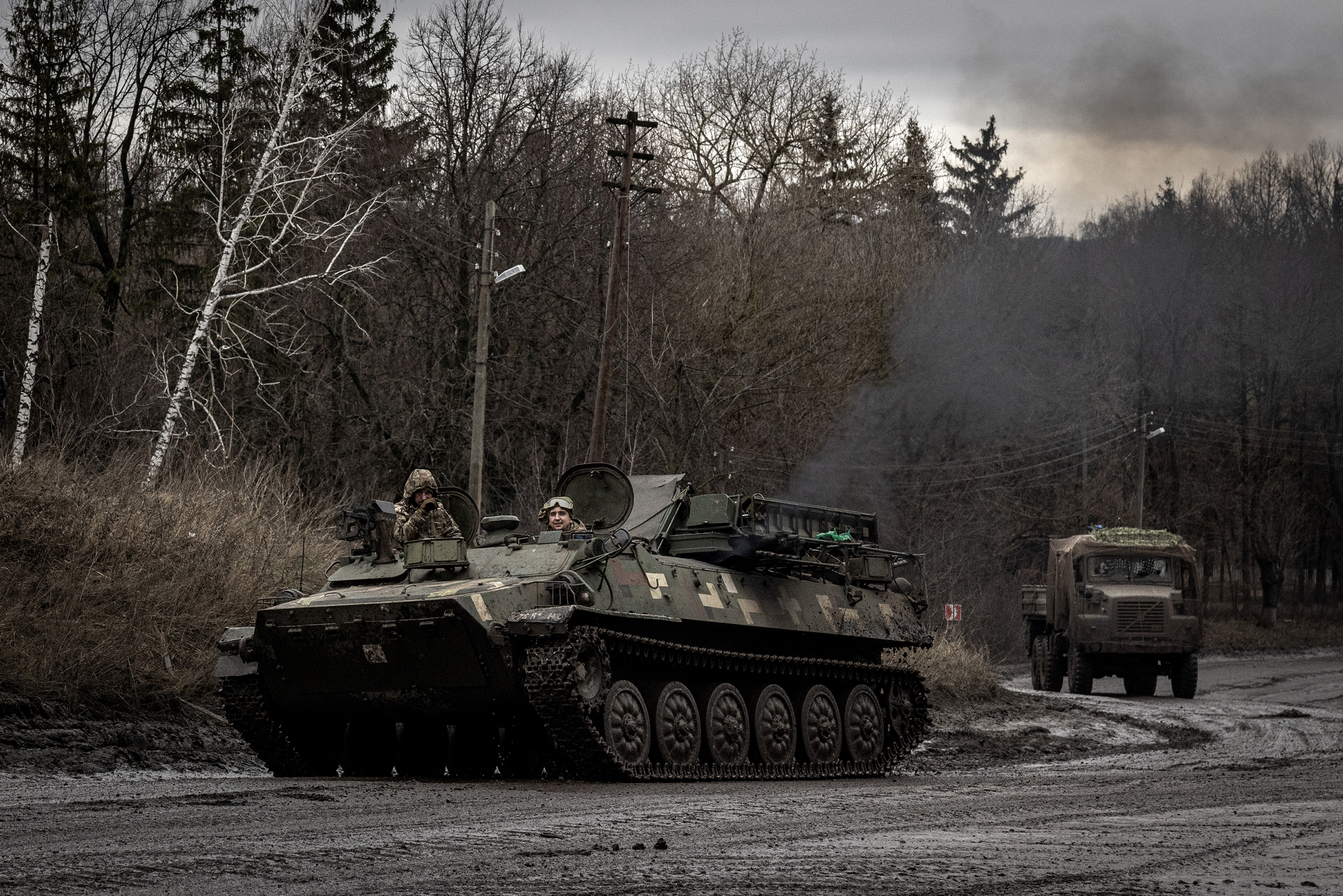 Ukrainian military vehicles in the country's Sumy region, near the border with Russia, last month. Photo / Finbarr O’Reilly, The New York Times