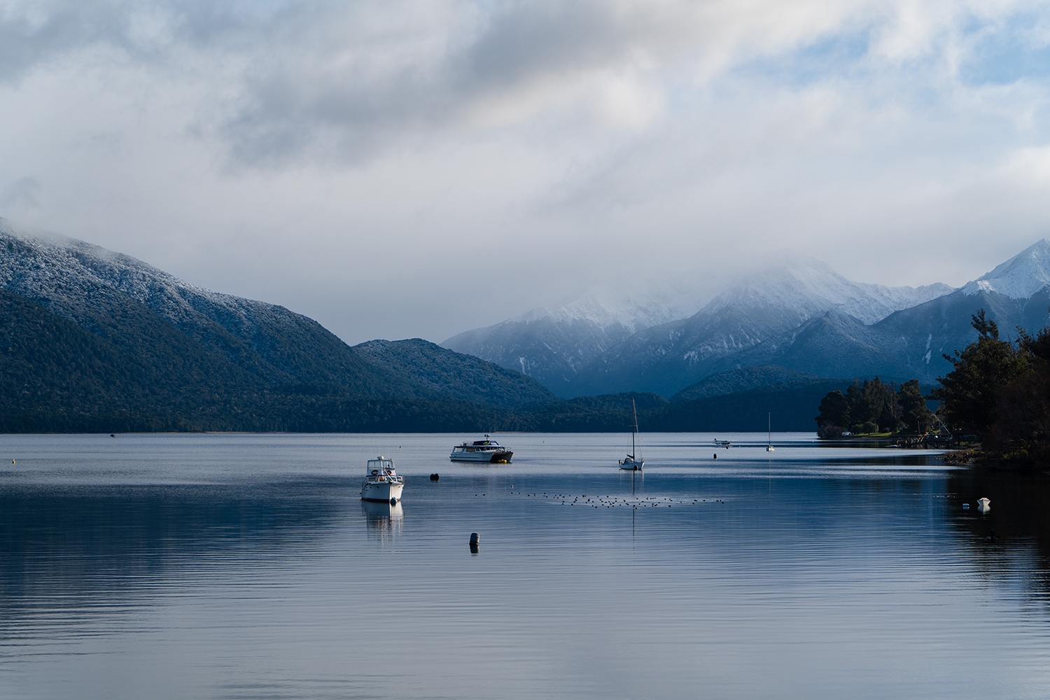 “We took an early morning water taxi across an icy Lake Te Anau (water temperature 9.8 degrees, about as cold as it ever gets) to a Department of Conservation hut.” Photo / Johnny Hendrikus