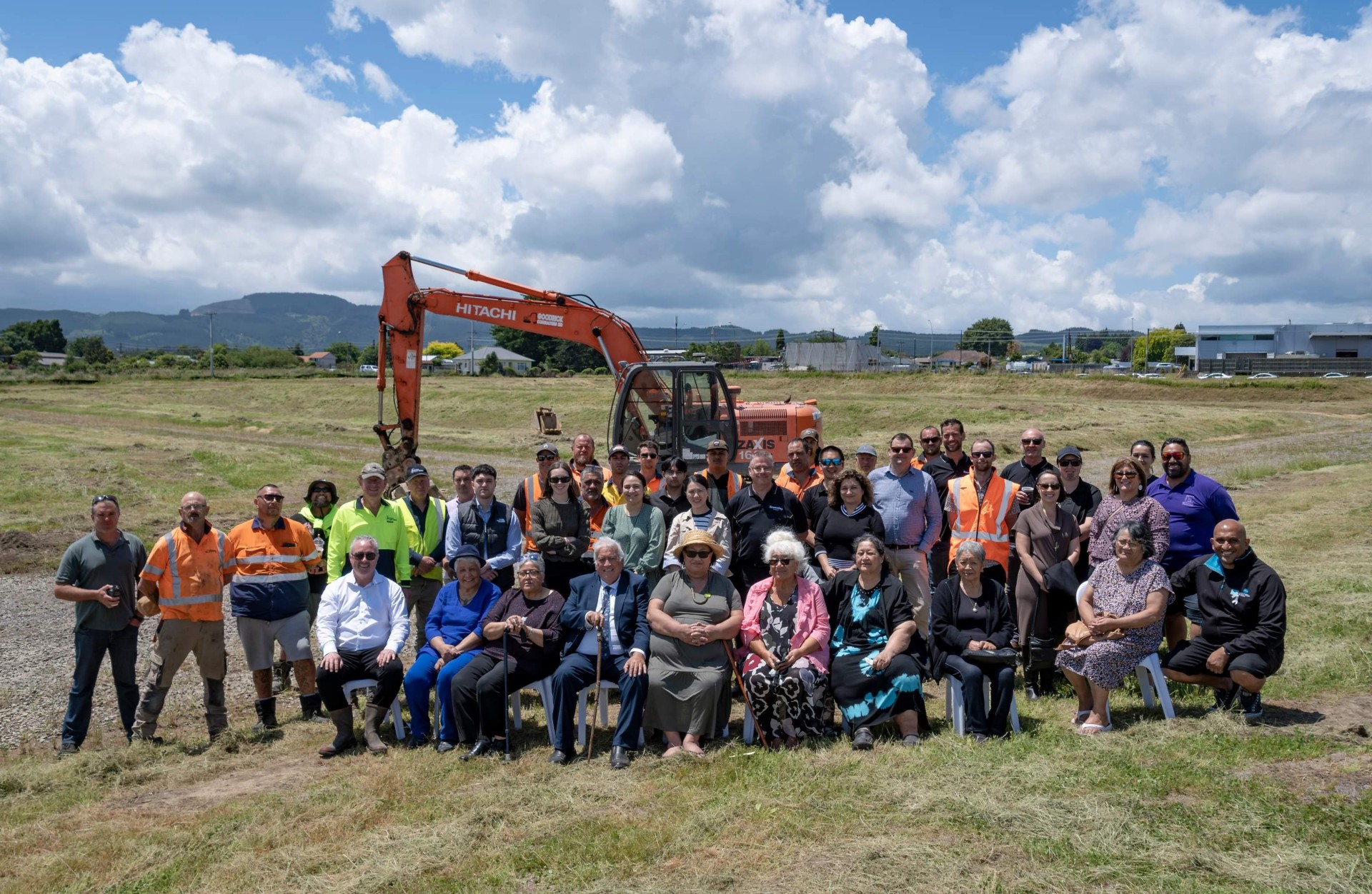 The group behind the Ōwhata Kōhanga Rākau project on the day the civil construction commenced.