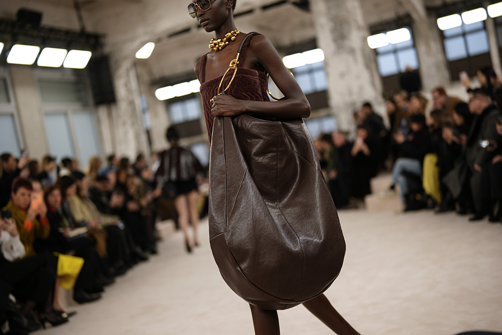 Big squishy shoulder bags adorned models’ shoulders. Photo / AP