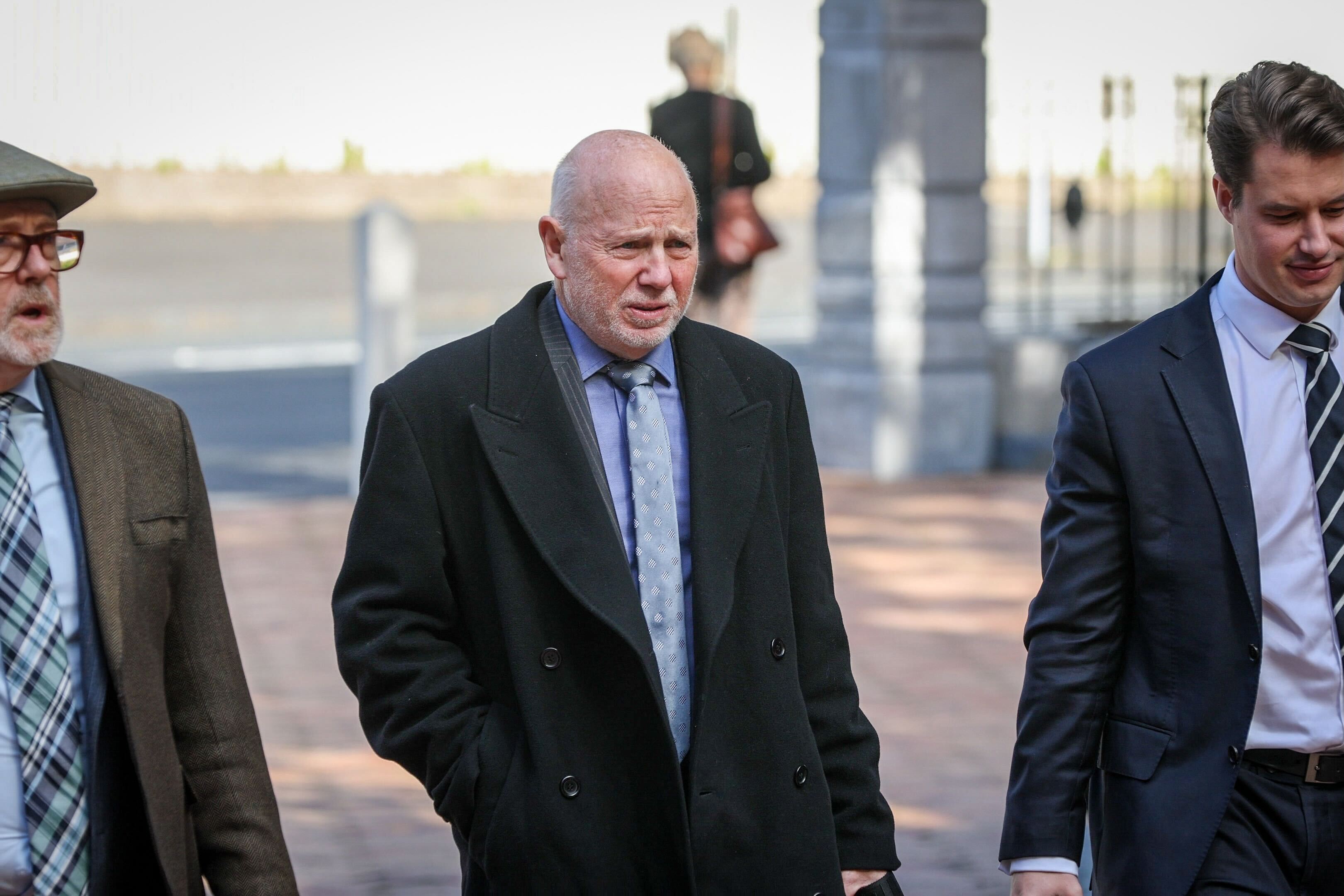 Philip Polkinghorne and his defence team, including Ron Mansfield, KC (left), arriving at the High Court in Auckland. Photo / Michael Craig