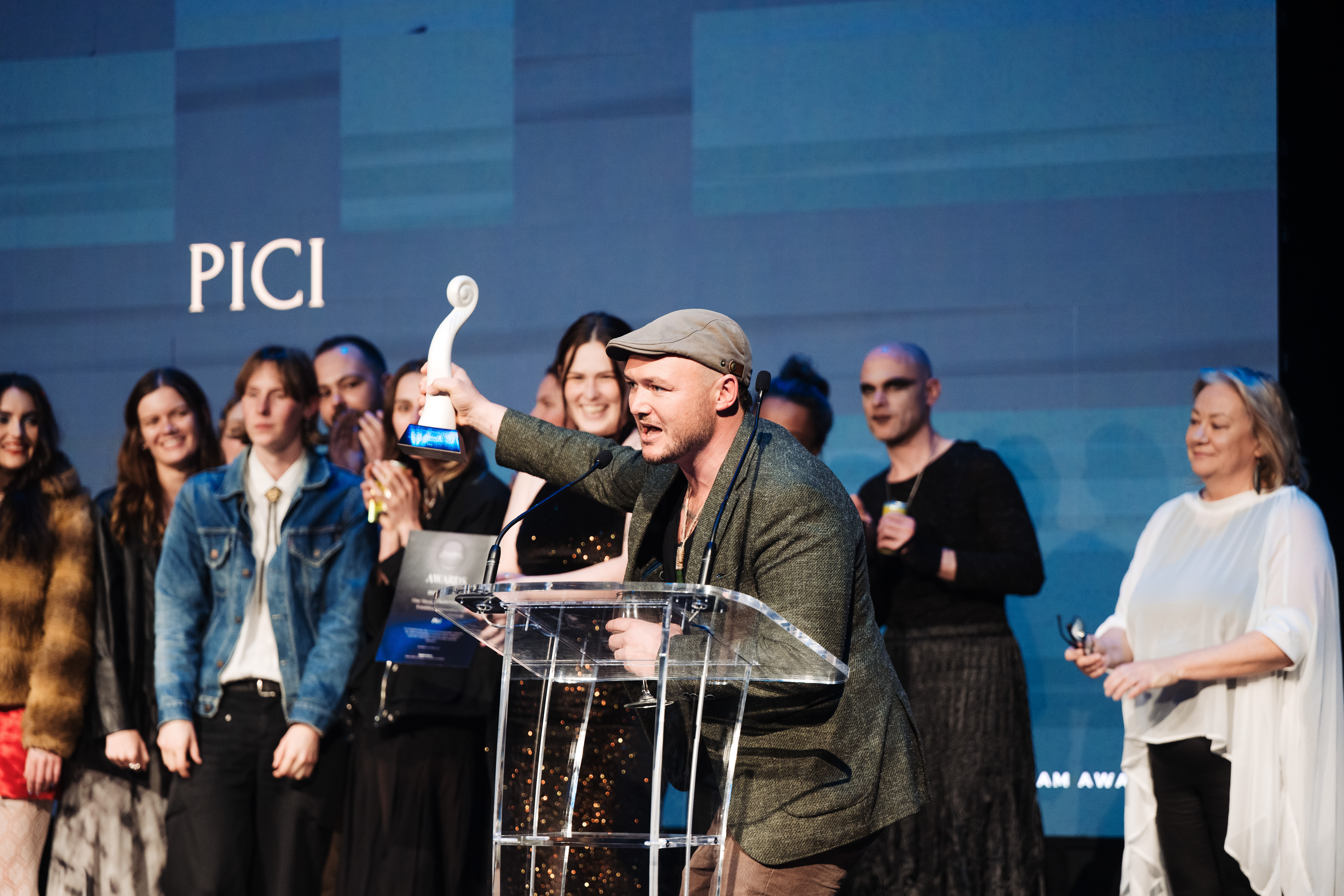 Jono Thevenard of Pici accepts the award for Best Central Auckland Establishment. Photo / Smoke Photo & Video