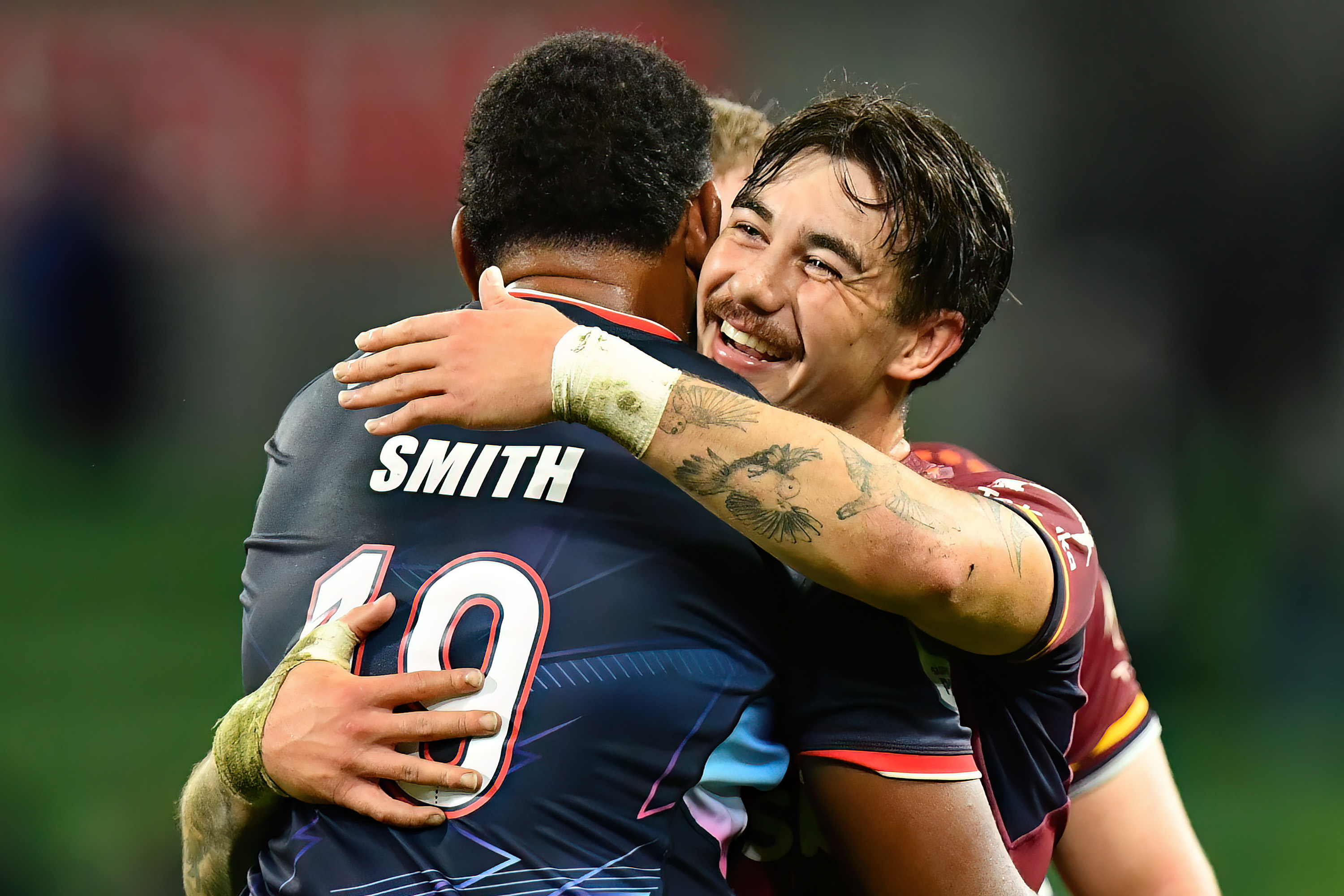 Connor Garden-Bachop (right), following a game against the Rebels. Photo / Getty Images