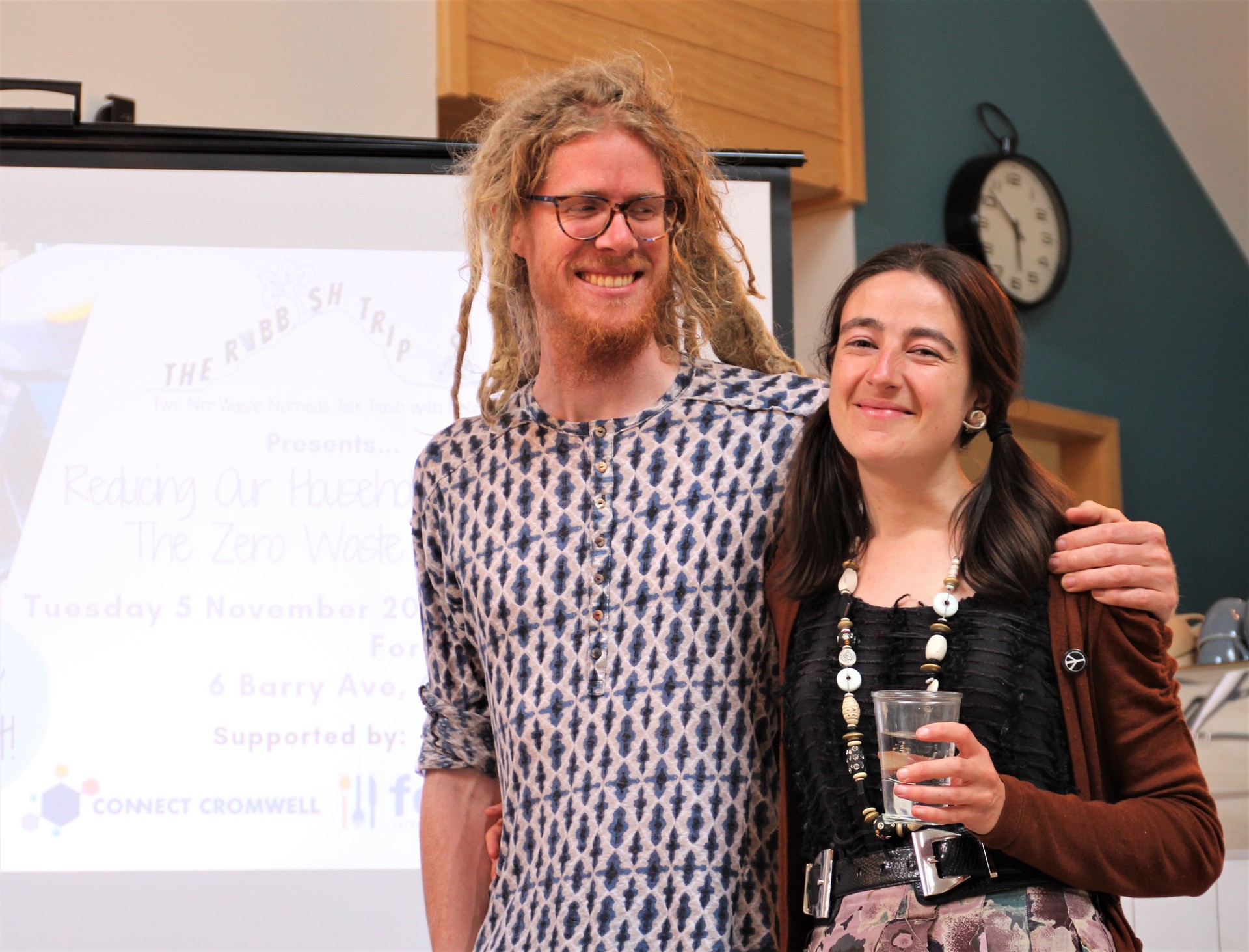 Zero Waste Kiwis Liam Prince and Hannah Blumhardt from The Rubbish Trip no longer have a waste bin at home. Photo / Supplied