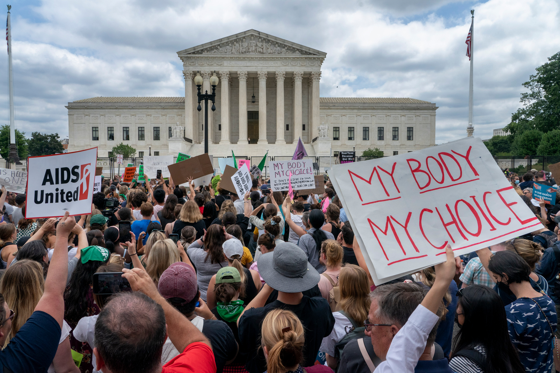 Protesters gather following the US Supreme Court's decision to overturn Roe v Wade. Photo / AP