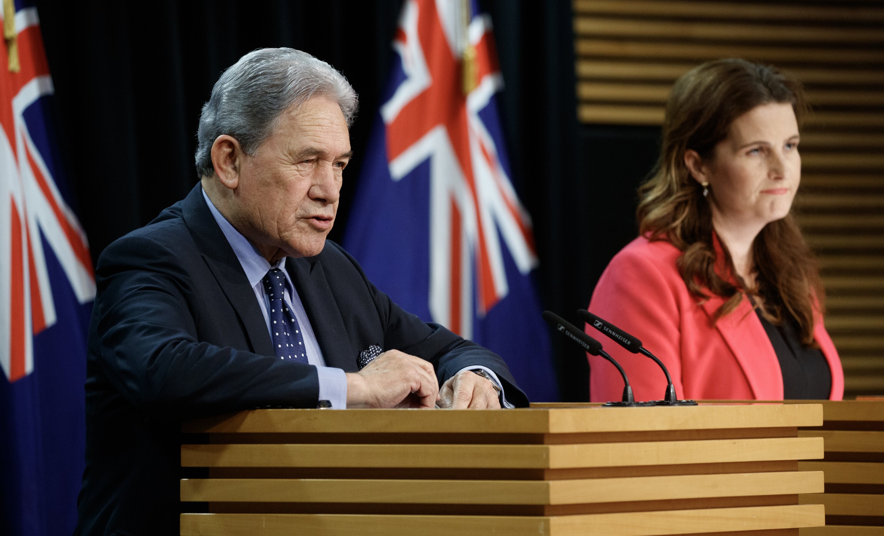 Finance Minister Nicola Willis with Minister for Rail Winston Peters. Photo / Mark Mitchell