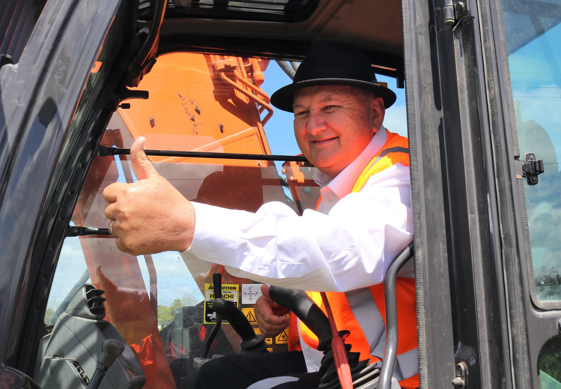 Minister Shane Jones hoped no one was taking his stint in a digger yesterday as a sign he was preparing for a new career after Saturday's election. Photo / Peter de Graaf