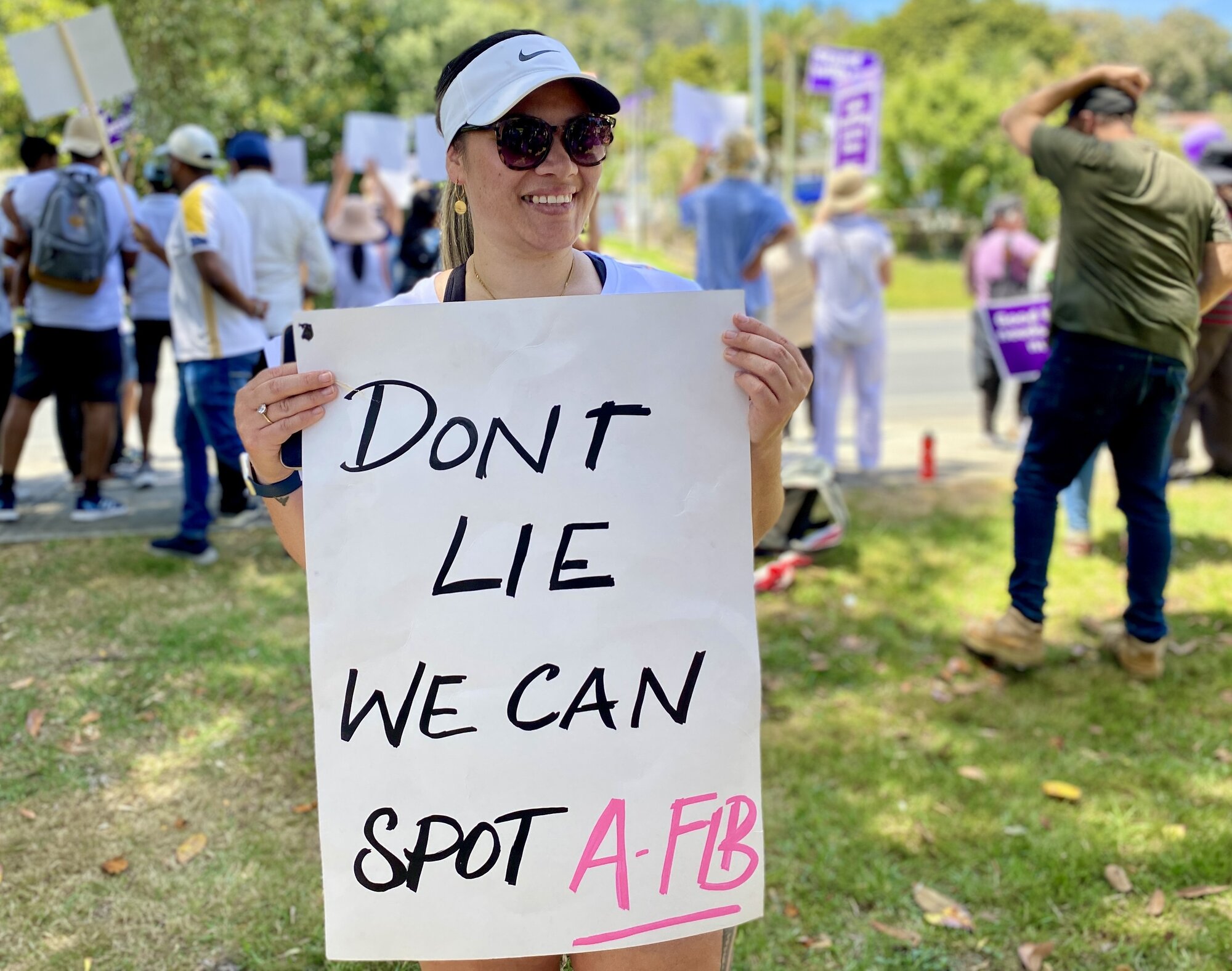 Nurses Organisation delegate Chantelle Thompson, pictured during a 2024 strike, says Whangārei Hospital is so cramped that a store room is sometimes used for patients. Photo / Denise Piper
