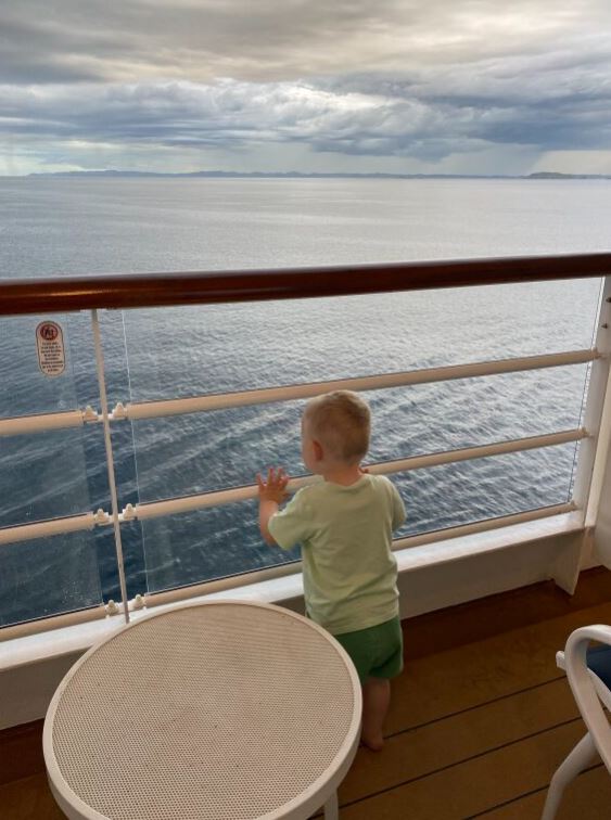 The veranda on Disney Wonder by Disney Cruise Line has a secure, double lock that's well out of reach of little hands. Photo / Anna Sarjeant