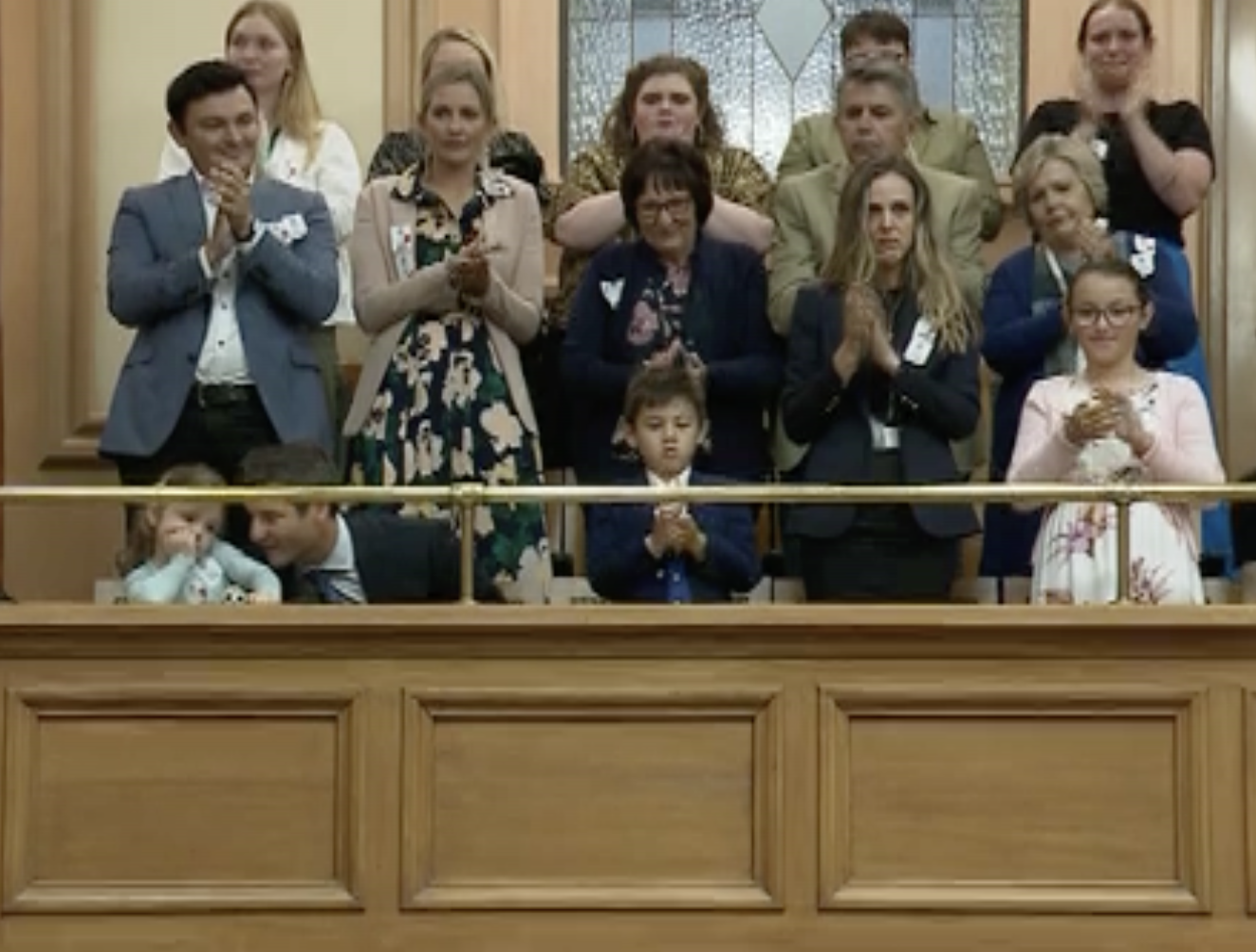 Parliament, including a packed public gallery, burst into song, singing Tutira Mai Ngā Iwi at the end of a raucous applause.