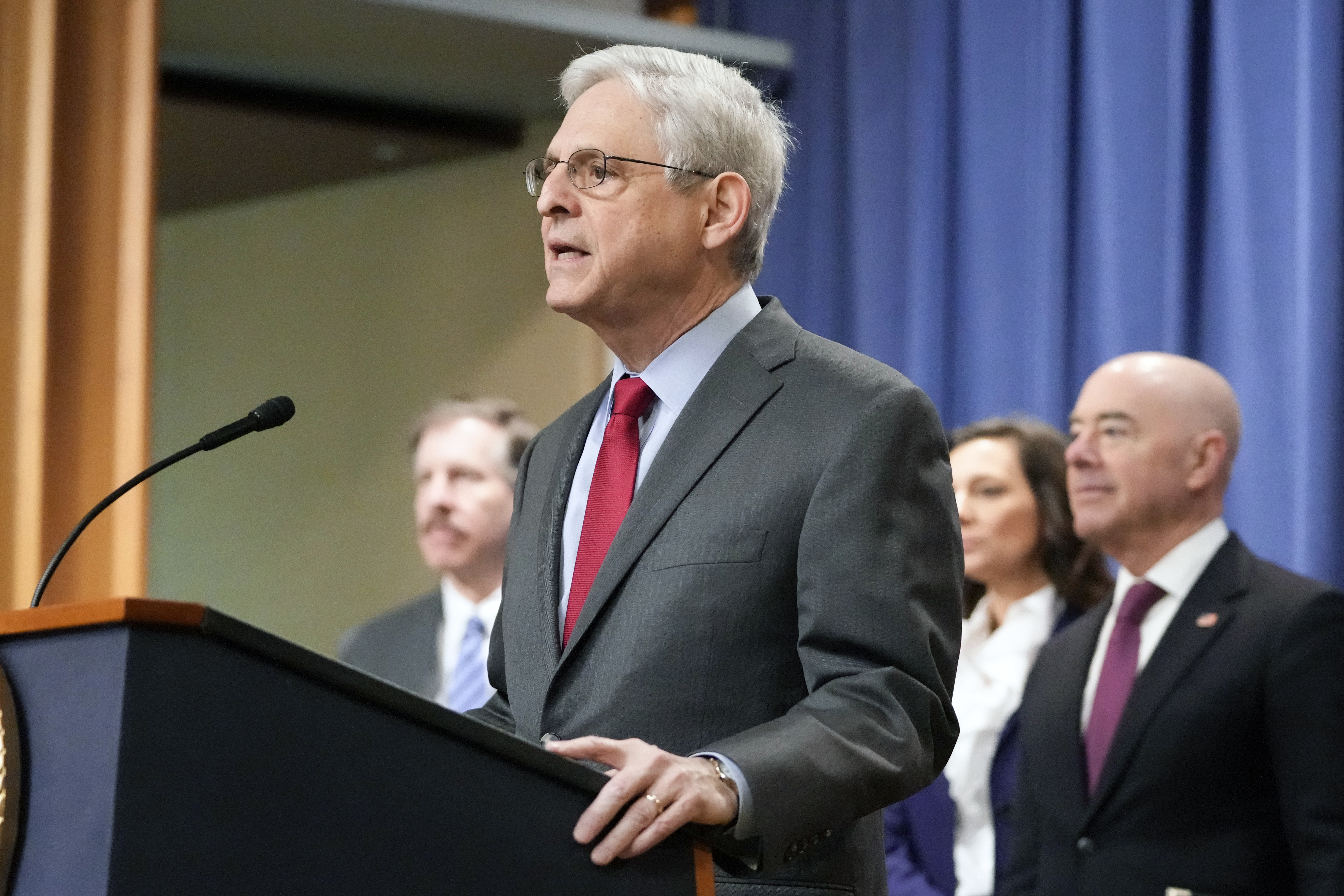 Attorney General Merrick Garland speaks with reporters during a news conference at the Department of Justice. Photo / AP
