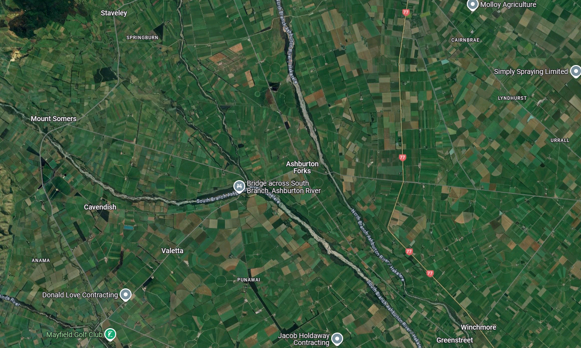 It's understood the incident happened near Ashburton Forks in Canterbury. Photo / Google