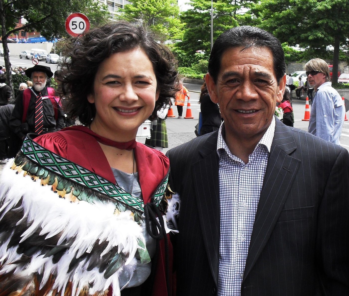 Professor Lisa Te Morenga and her dad John at her graduation. Photo / Supplied