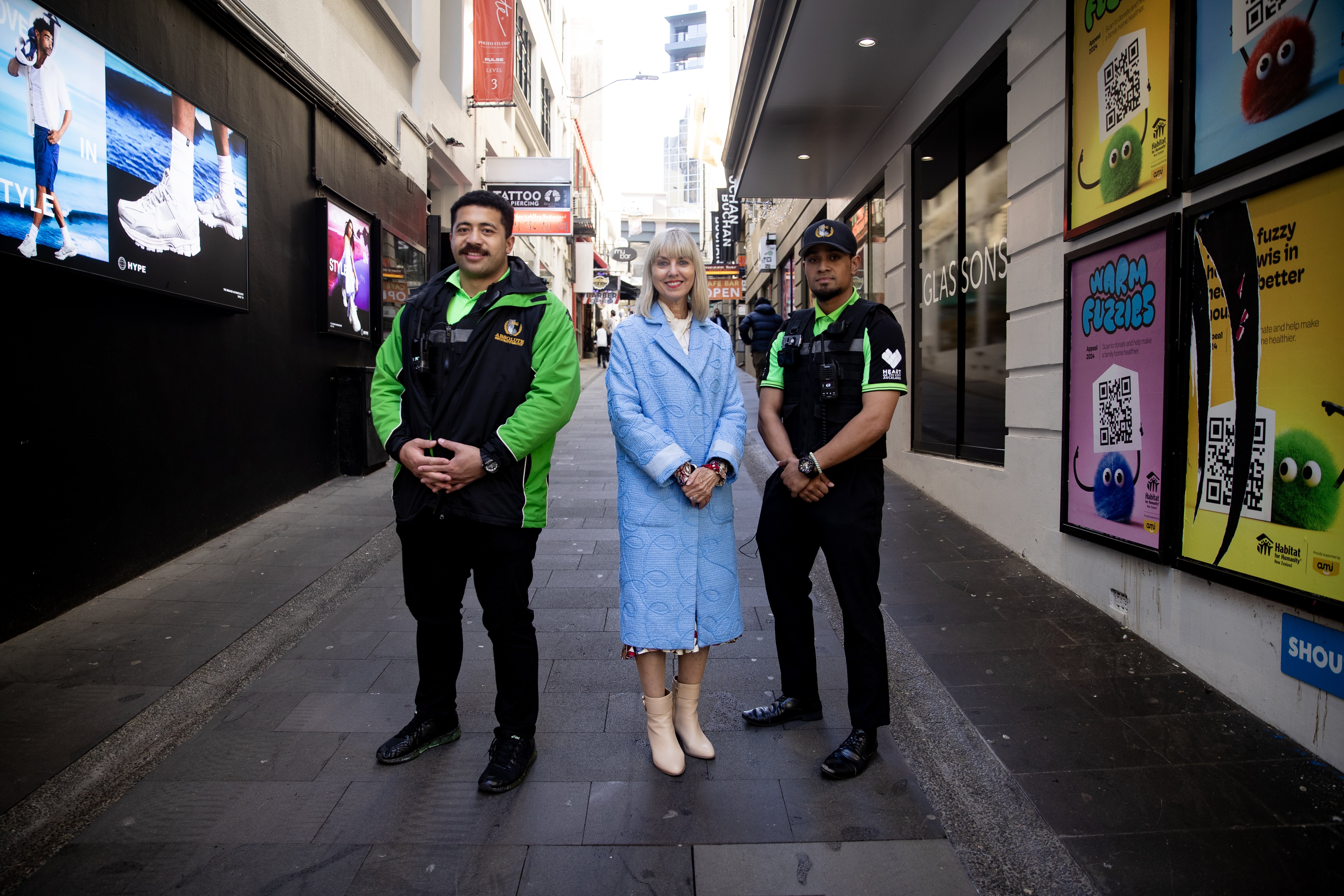 Heart of the City chief executive Viv Beck (centre) with Heart of the City safety officers. Photo / Dean Purcell