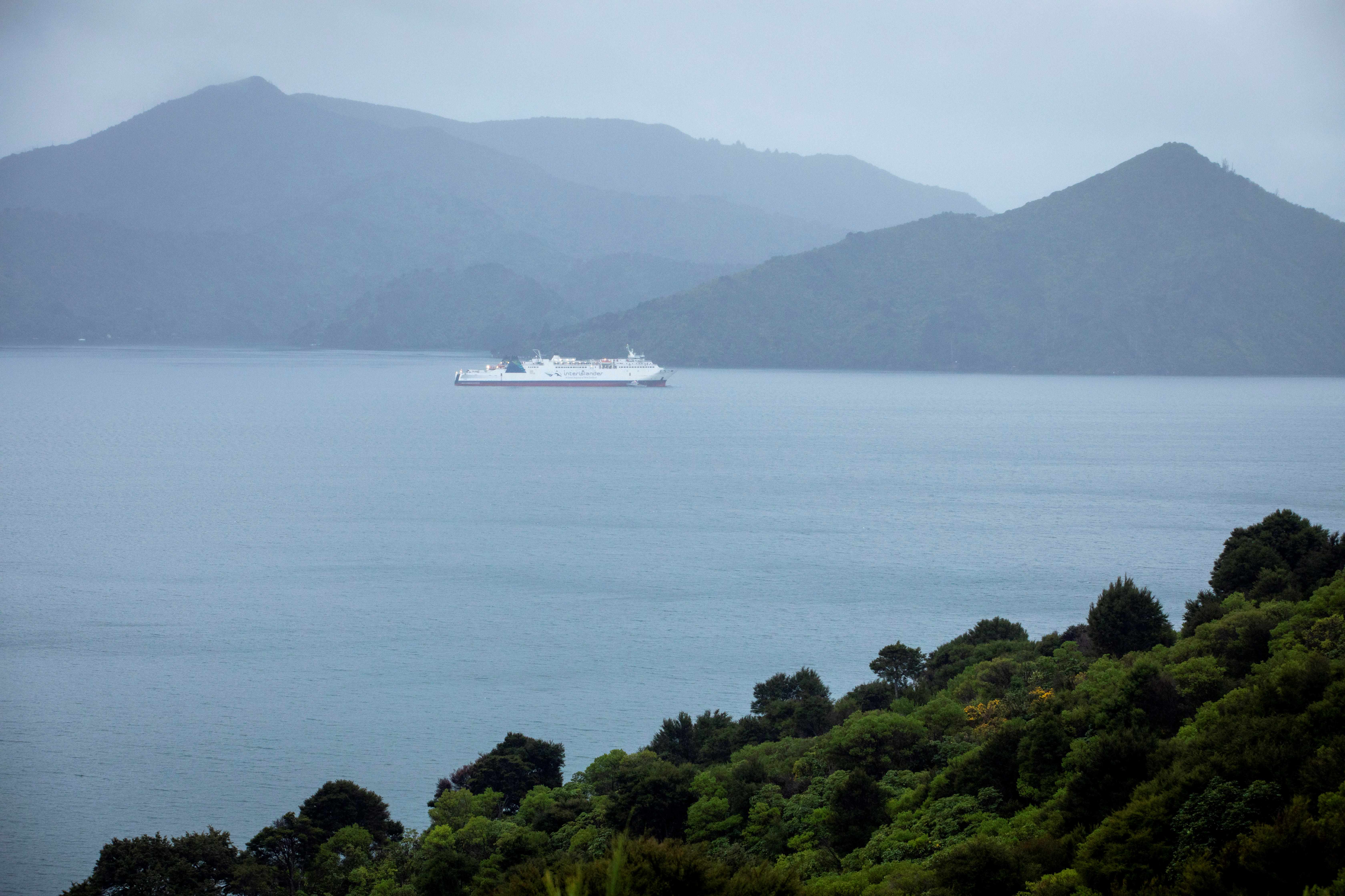 Interislander ferry Aratere seen at anchorage in Picton on morning of Sunday June 23 2024 after running aground on Friday night. Photo / Tim Cuff