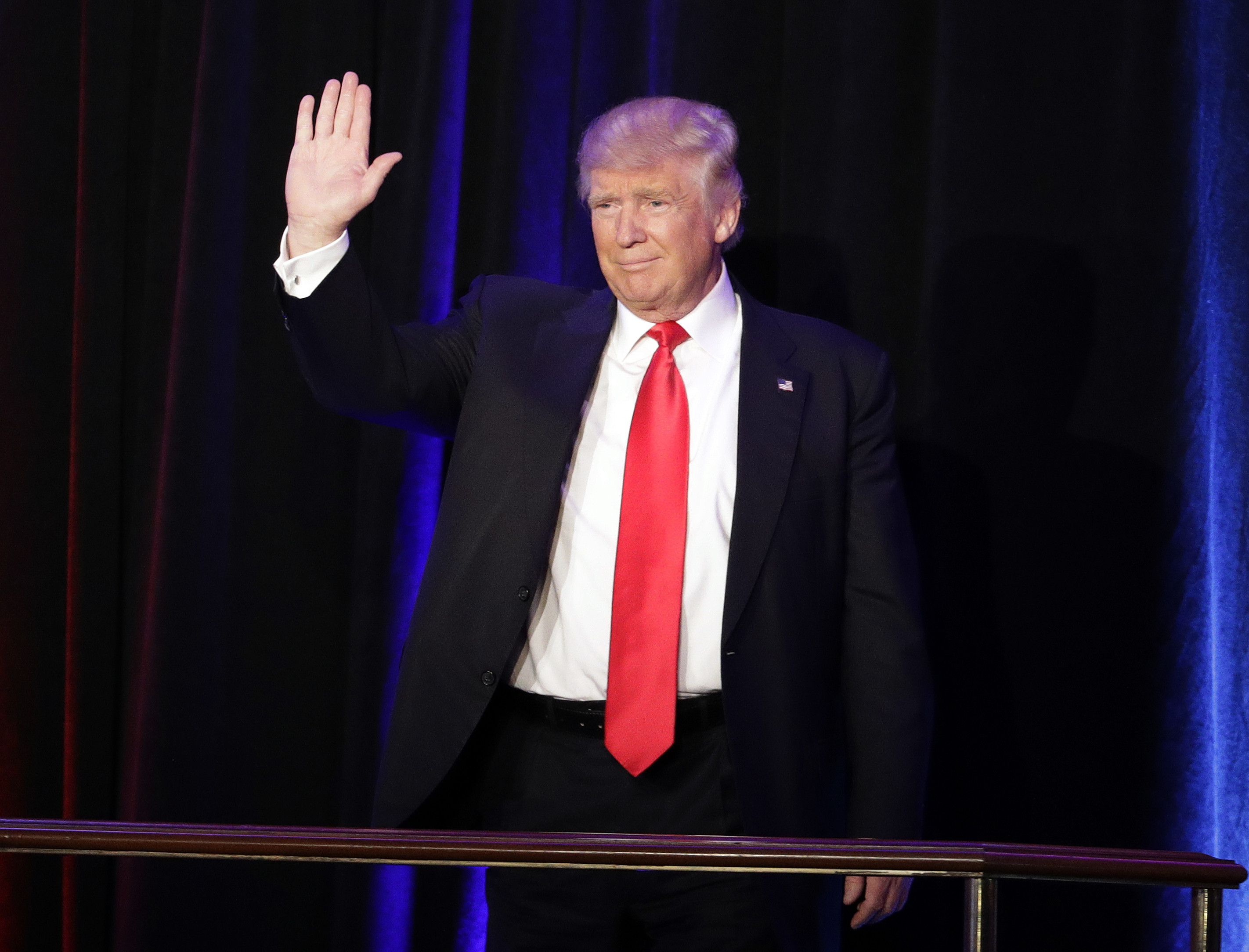 President-elect Donald Trump at his election night rally in New York. Photo / AP
