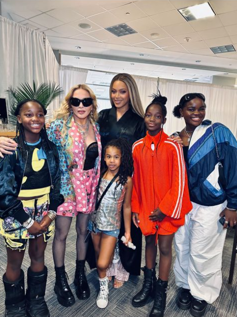 Madonna with her children Mercy, Stella and Estere and Beyonce with her daughter Rumi. Photo / Instagram