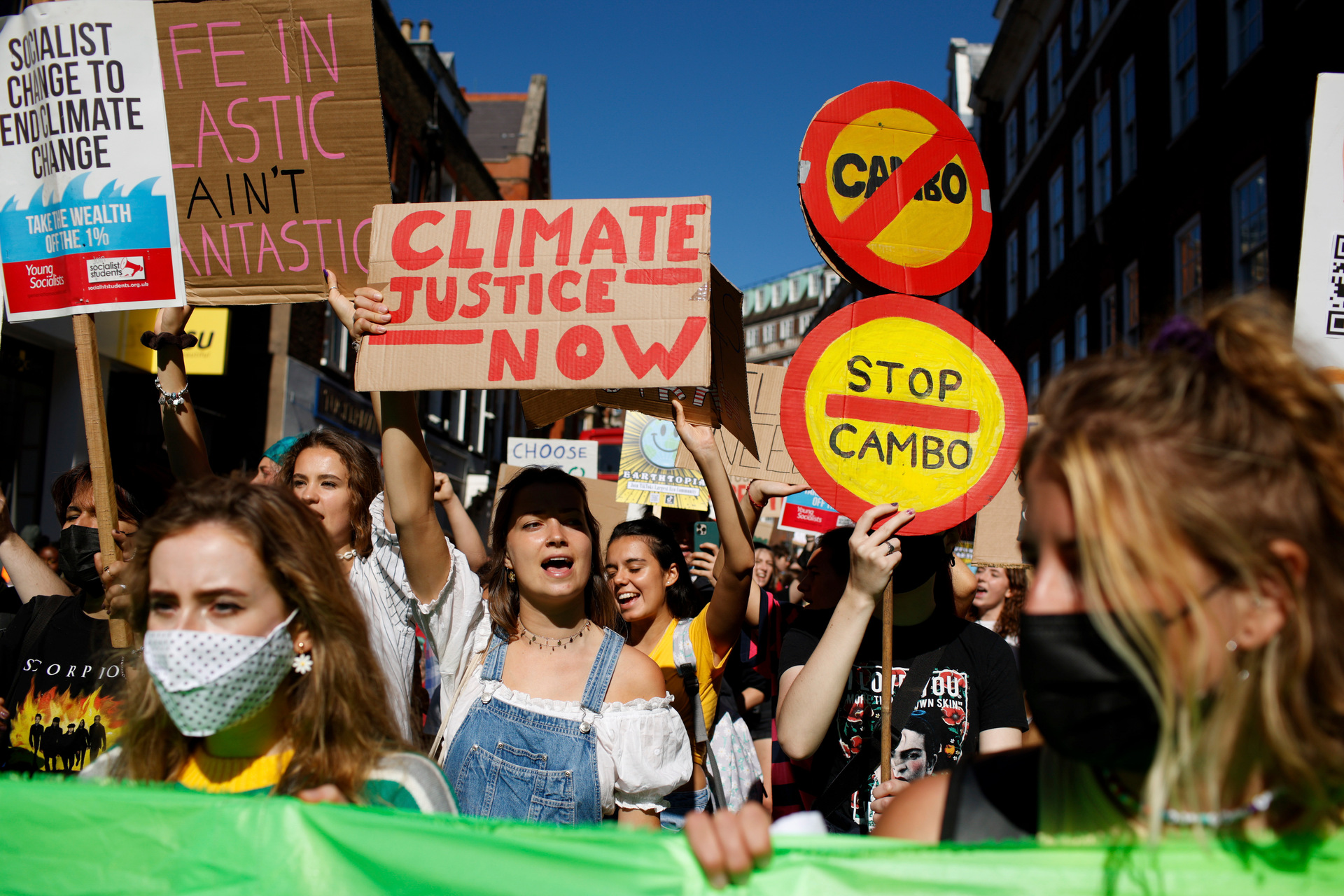 Climate activists marching through London earlier this year. Photo /AP-David Cliff
