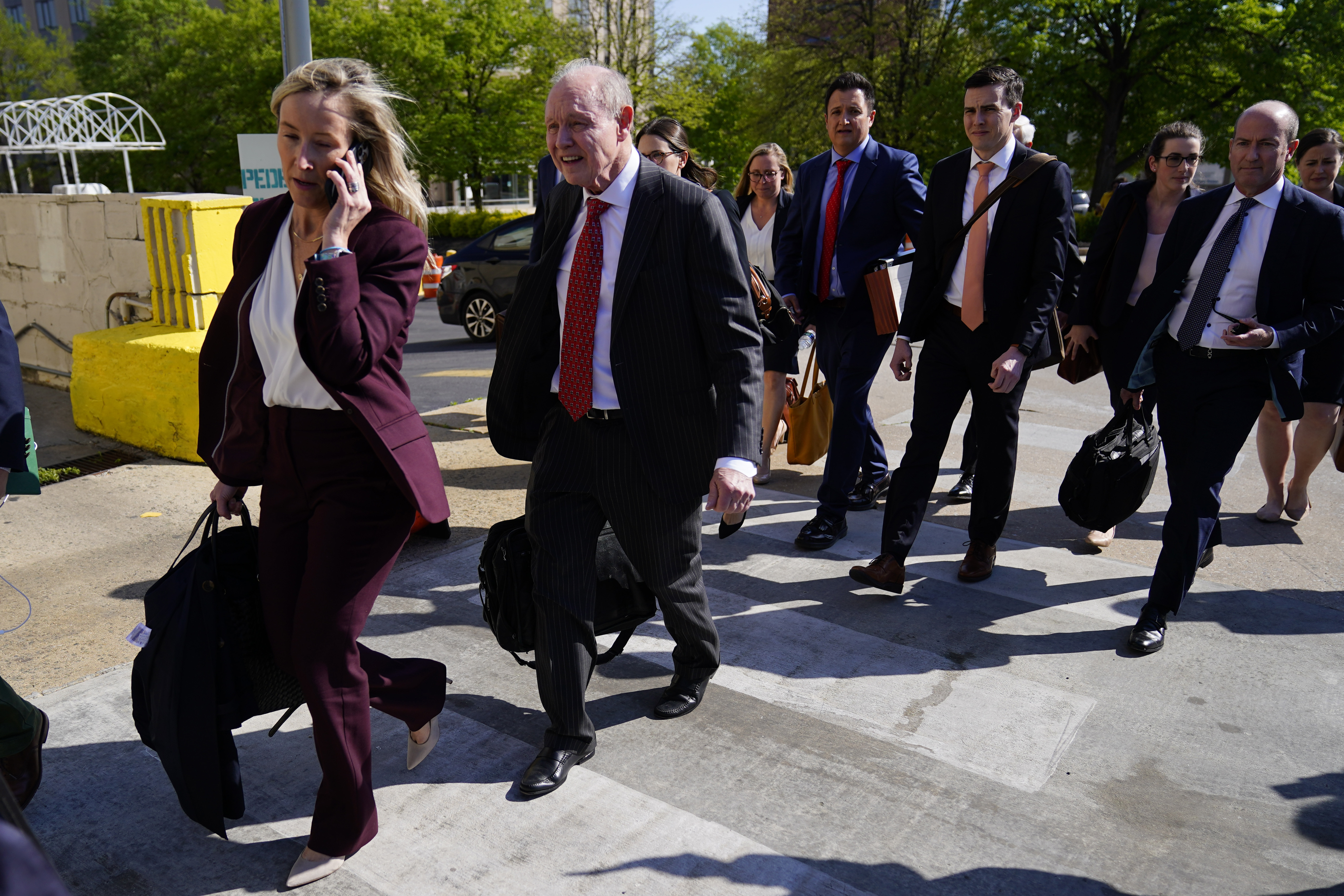 Fox News attorney Daniel Webb walks from the New Castle County Courthouse in Wilmington, Delaware, after the defamation lawsuit by Dominion Voting Systems against Fox News was settled. Photo / AP