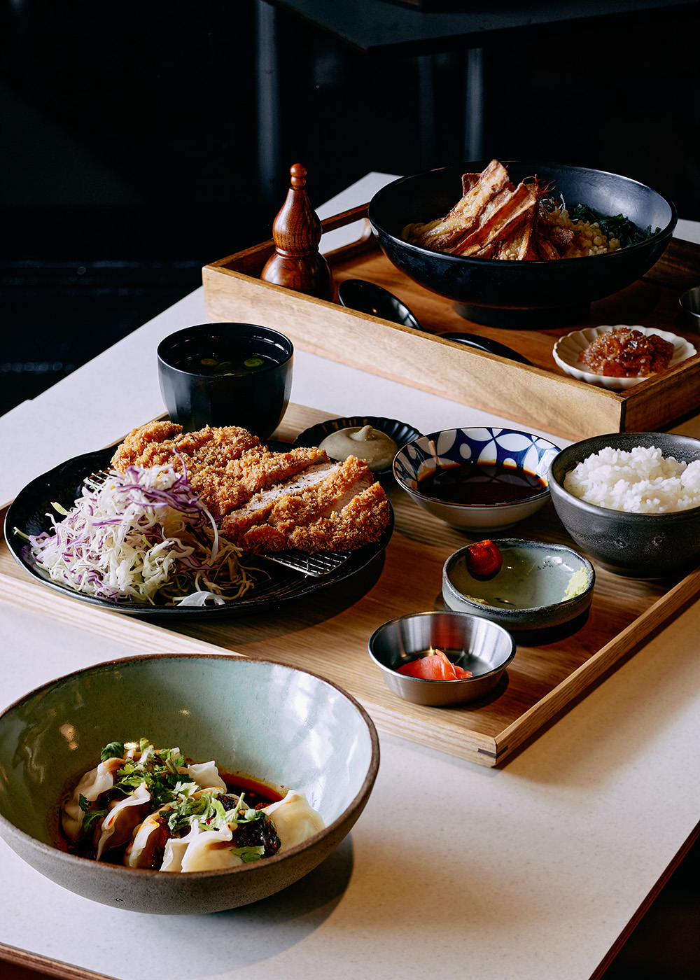 The pork tonkatsu, gyoza and udon noodle soup at Katsu Katsu in Newmarket. Photo / Babiche Martens