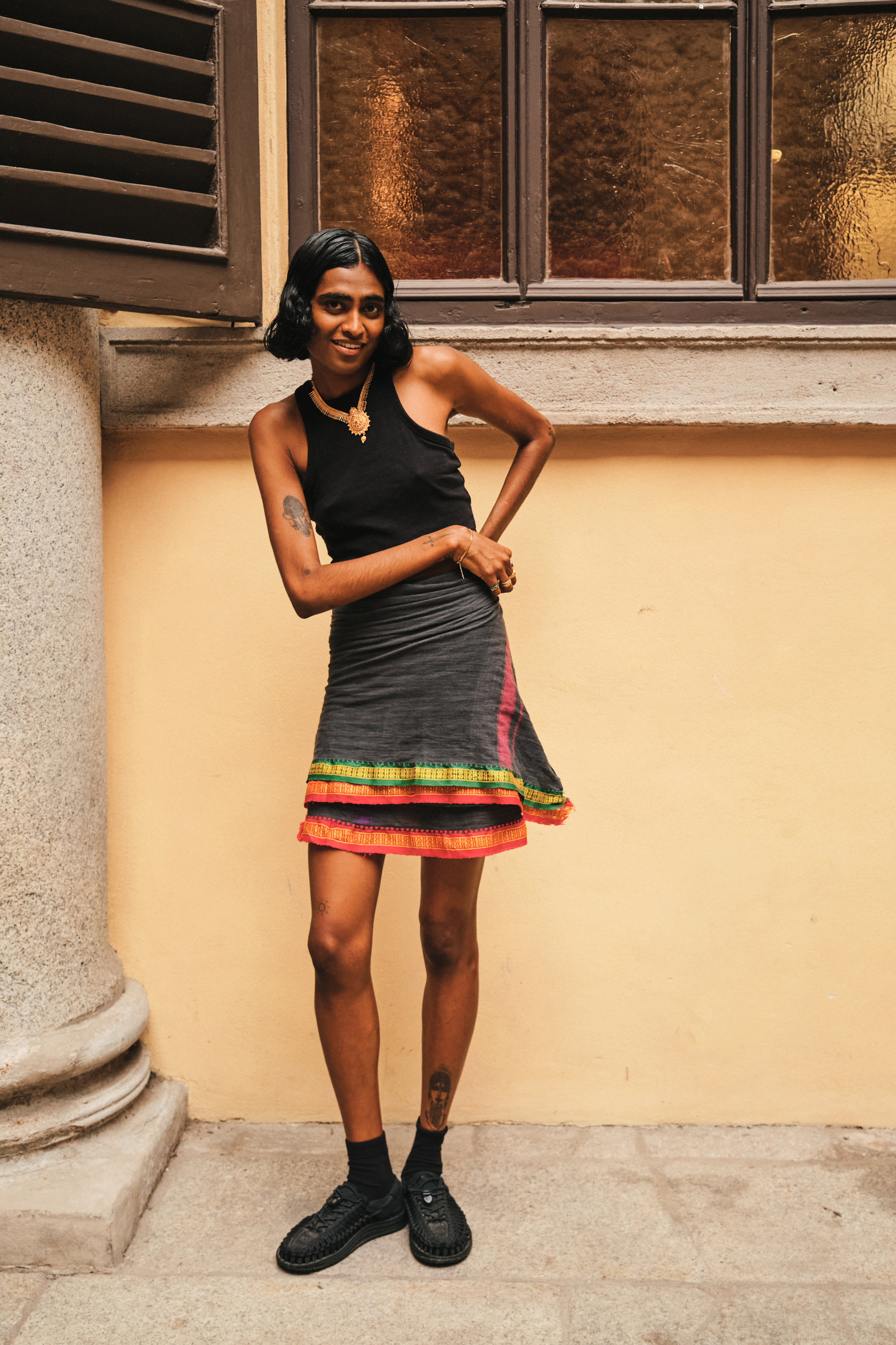 Fabric is wrapped to make a very convincing skirt, in Milan. Photo / Simbarashe Cha, The New York Times