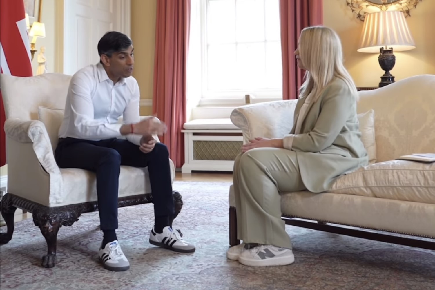 UK Prime Minister Rishi Sunak wore adidas Sambas during a video interview with Beth Turbutt-Rogers, posted on his official Instagram account. Photo / Instagram