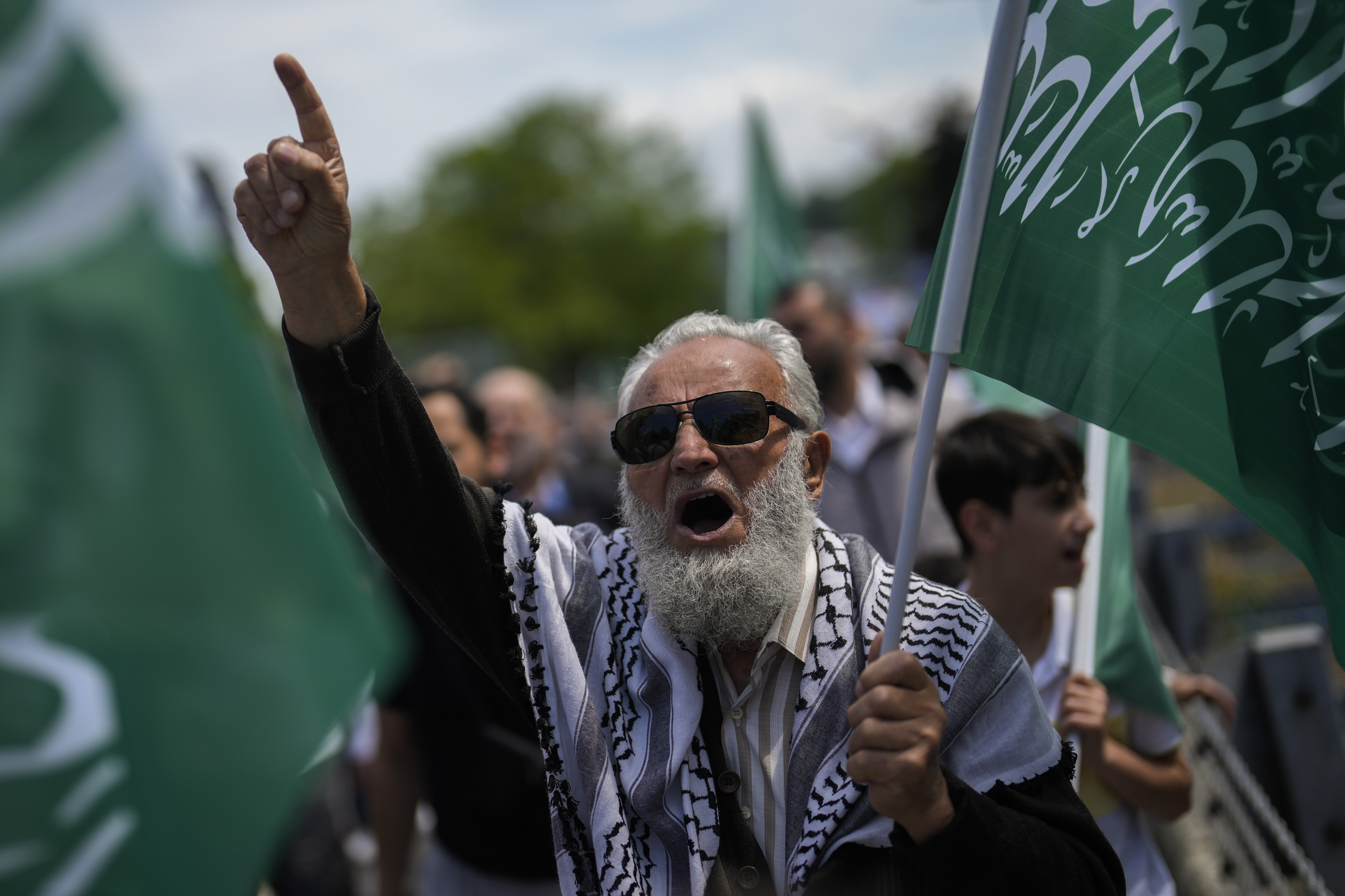 Demonstrators chant slogans during a protest outside the US consulate in Istanbul, Turkey on Sunday, May 12, 2024, to show solidarity with Palestinians amid the ongoing war in Gaza. Photo / AP / Khalil Hamra