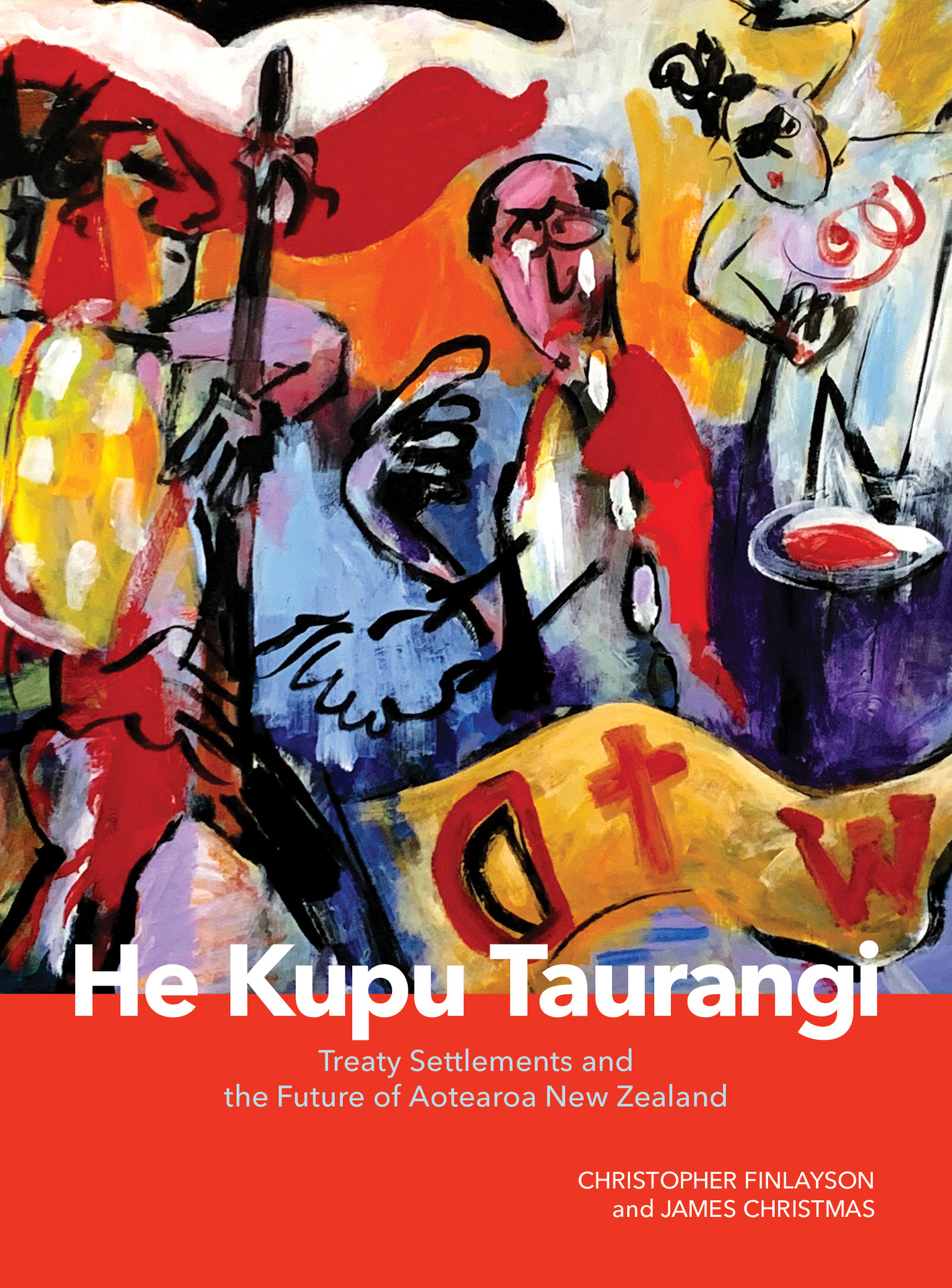 Part of the cover of Chris Finlayson's book, He Kupu Taurangi, features a painting by Piera McArthur of Finlayson delivering the apology to Tuhoe.