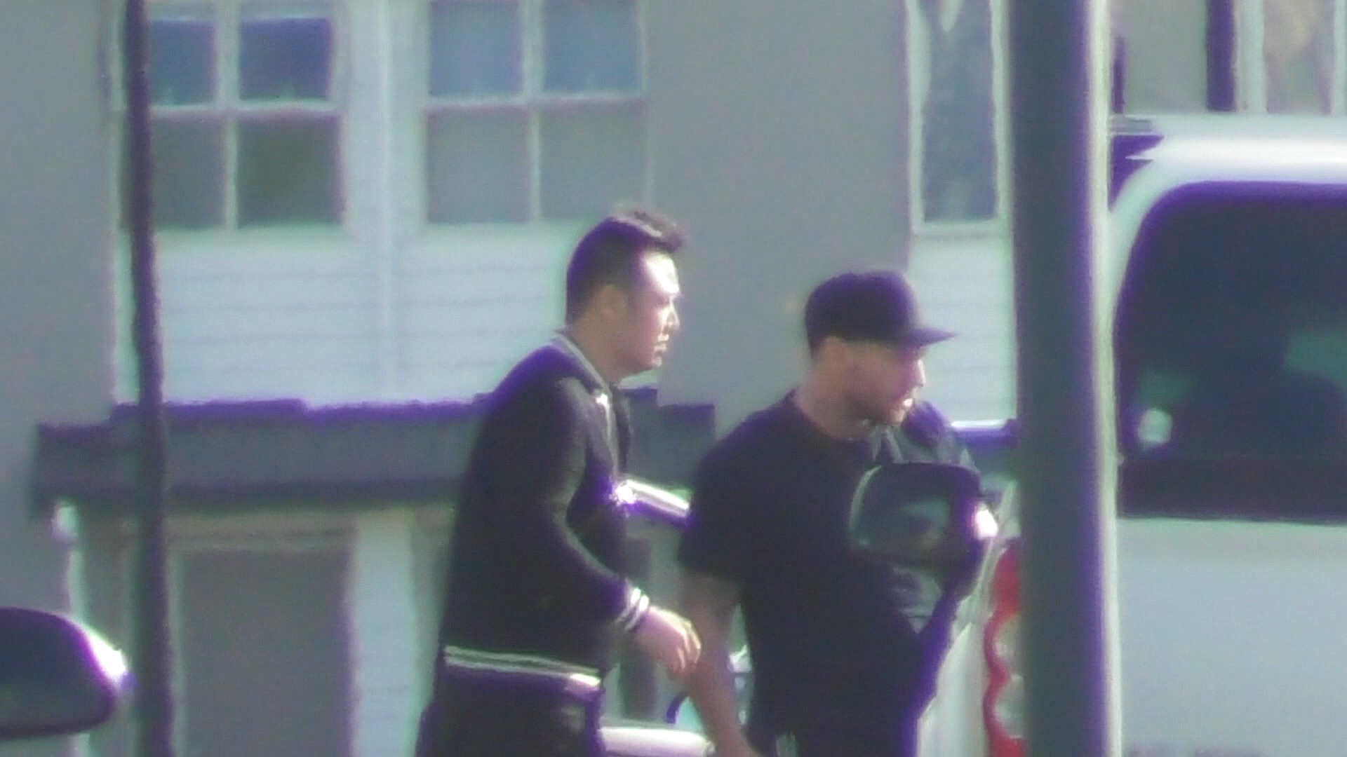 Police surveillance captured a meeting between He Sha, left, and patched Comanchero Connor Clausen in September 2018. Ultimately the drug deal was called off. Photo / Supplied