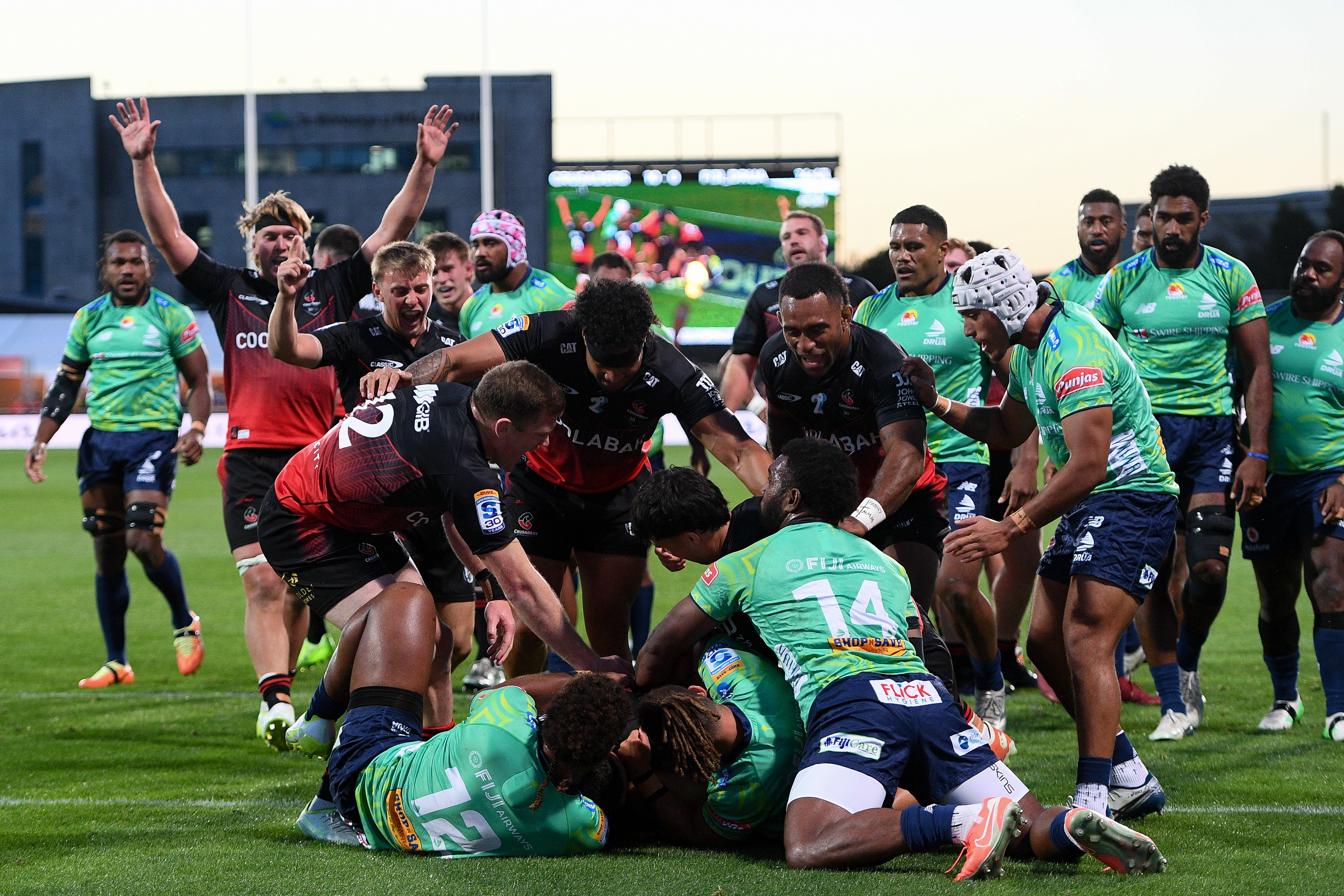 Codie Taylor scored two tries early for the Crusaders against the Fijian Drua. Photo / Photosport