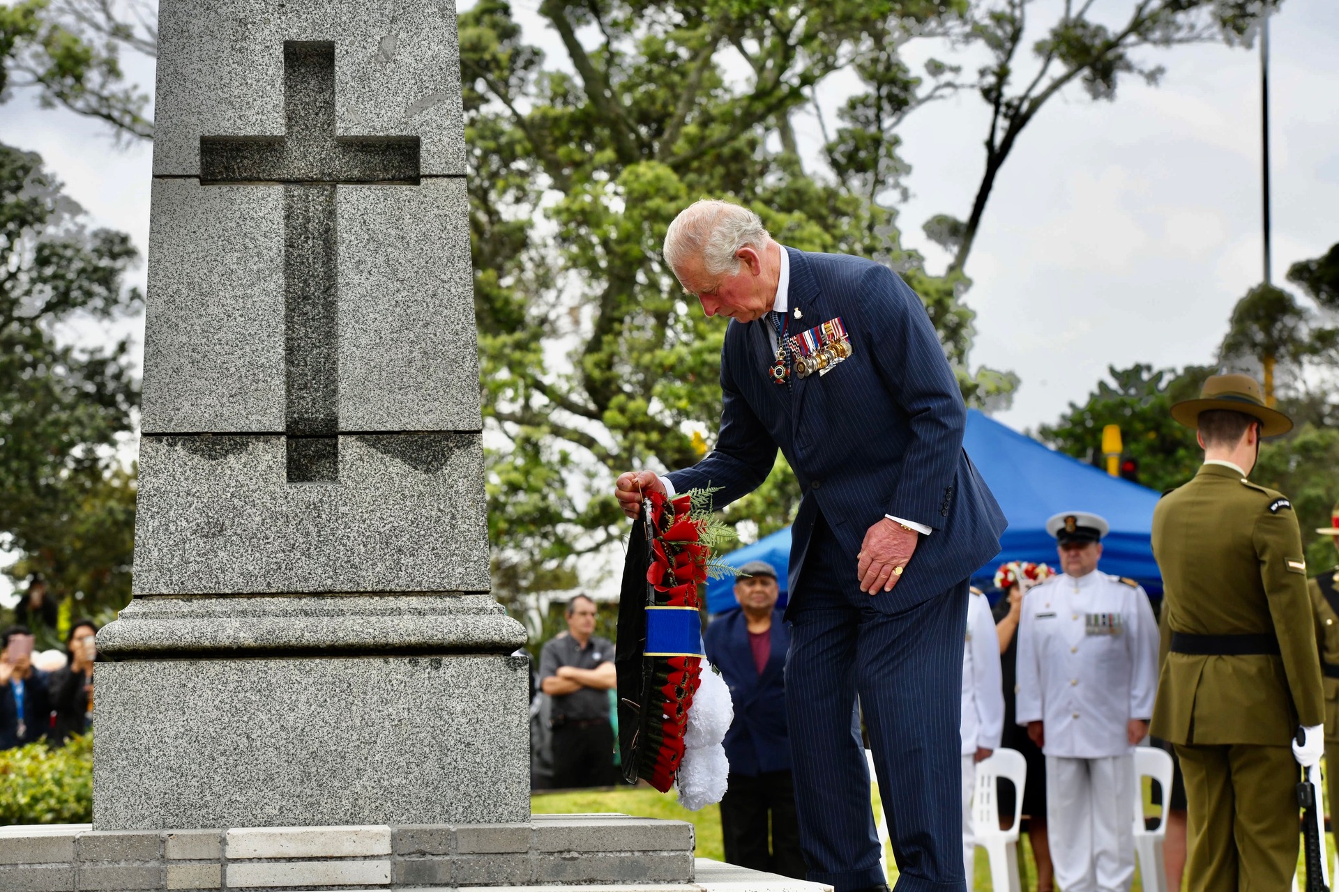 Prince Charles laying a wreath in Mt Roskill. Photo / supplied 