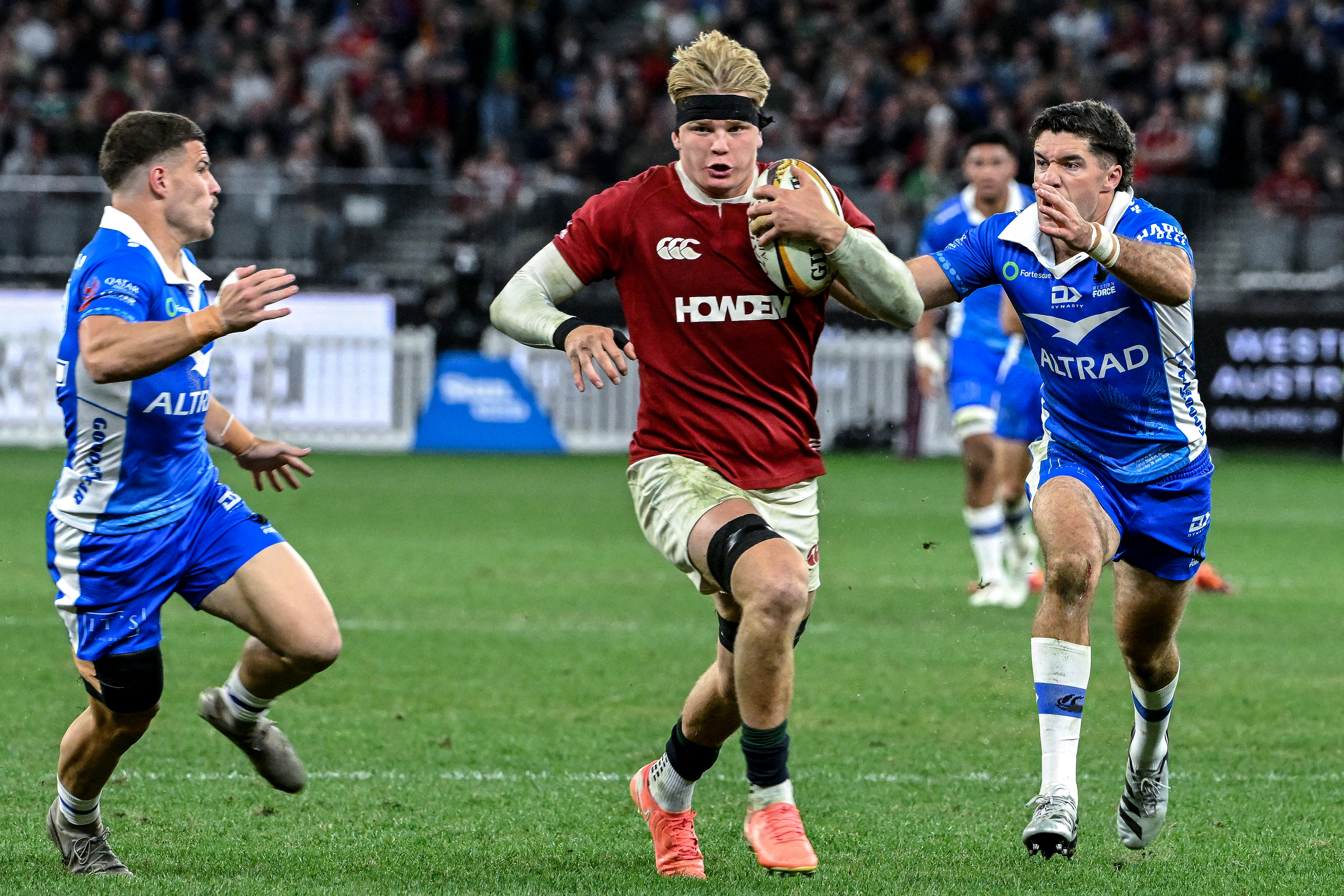 British and Irish Lions' player Henry Pollock during the tour opening against the Western Force. Photo / AFP