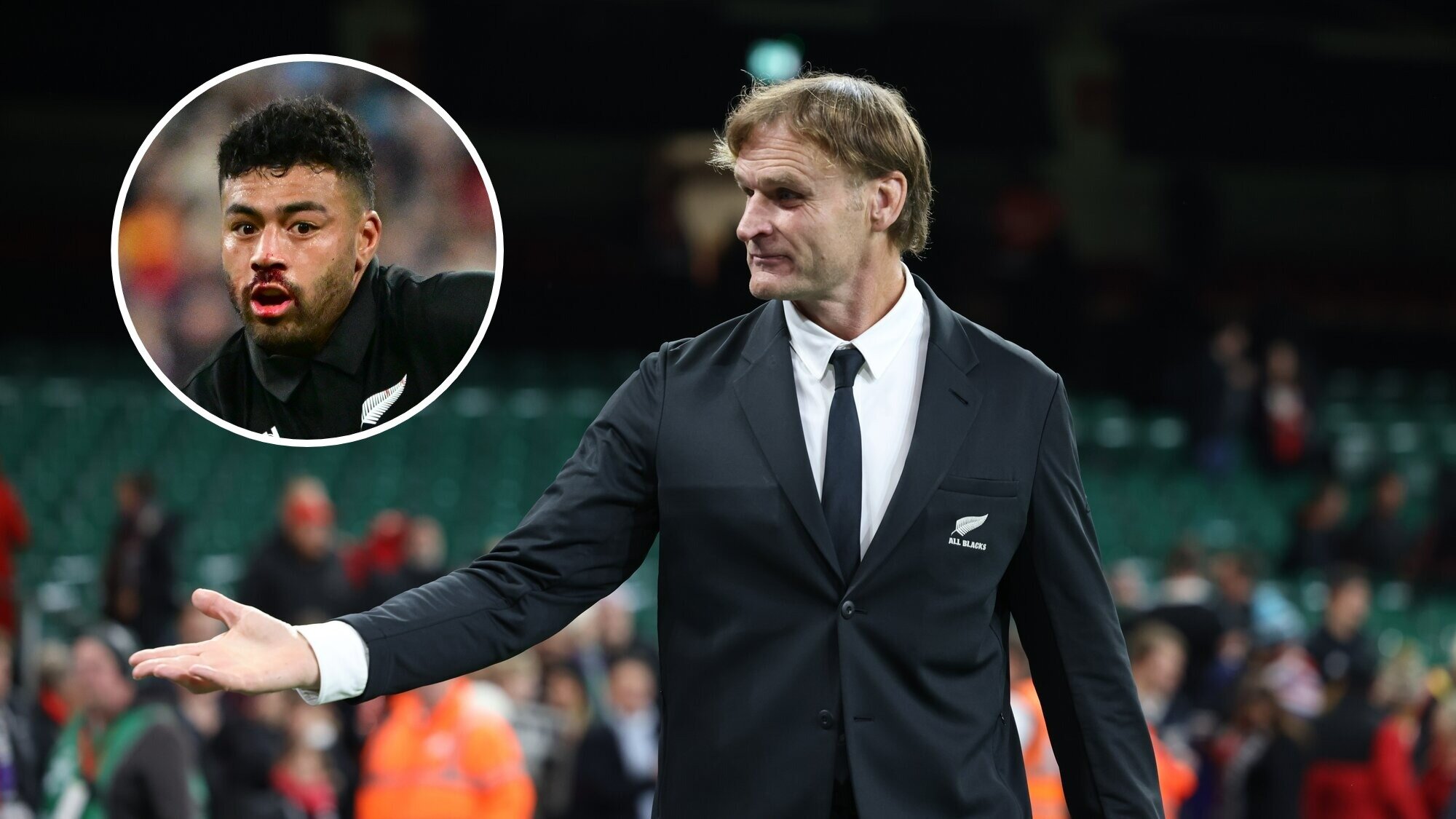  Richie Mo'unga (inset) and Scott Robertson. Photos / Getty Images